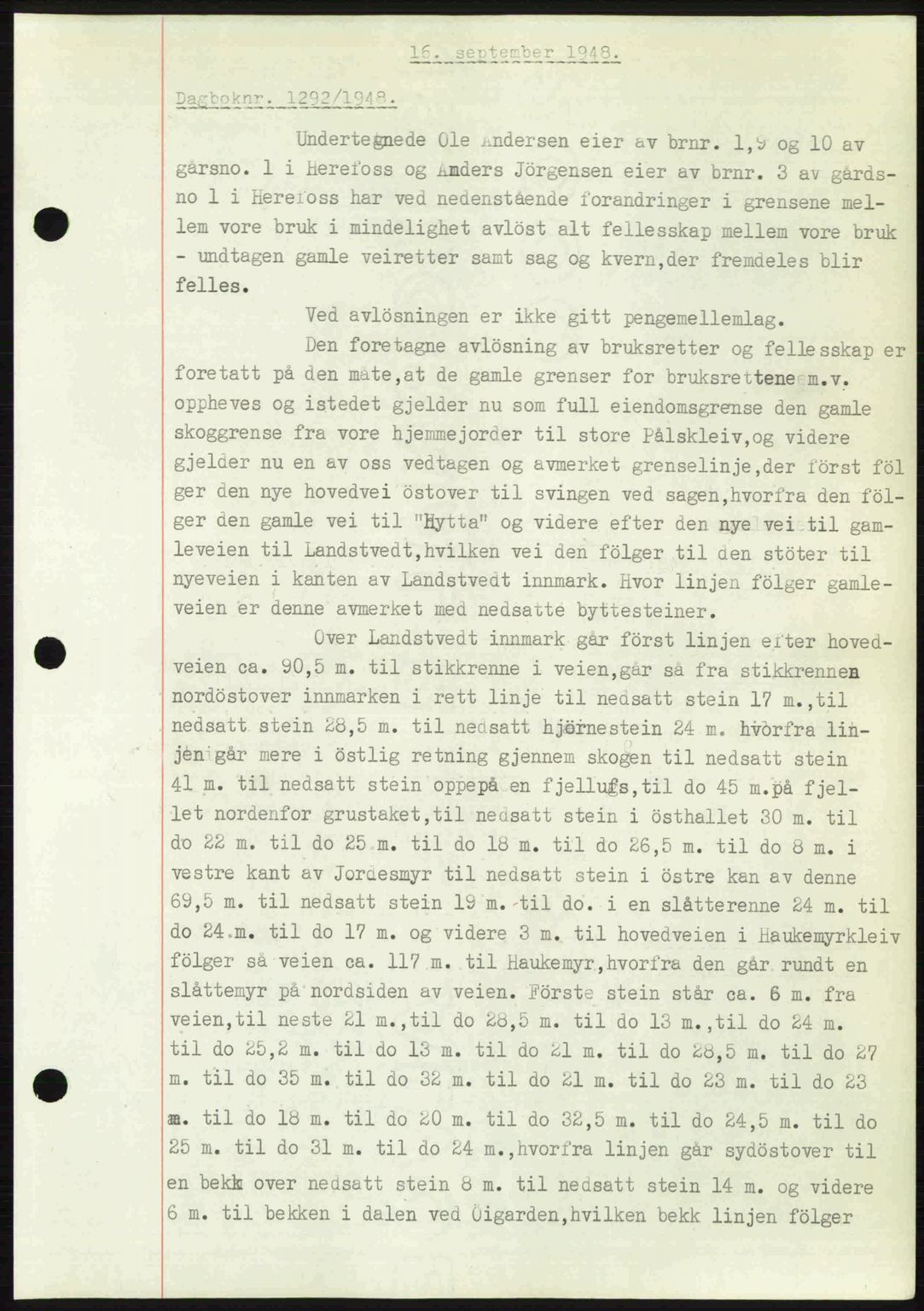 Nedenes sorenskriveri, SAK/1221-0006/G/Gb/Gba/L0059: Mortgage book no. A11, 1948-1948, Diary no: : 1292/1948