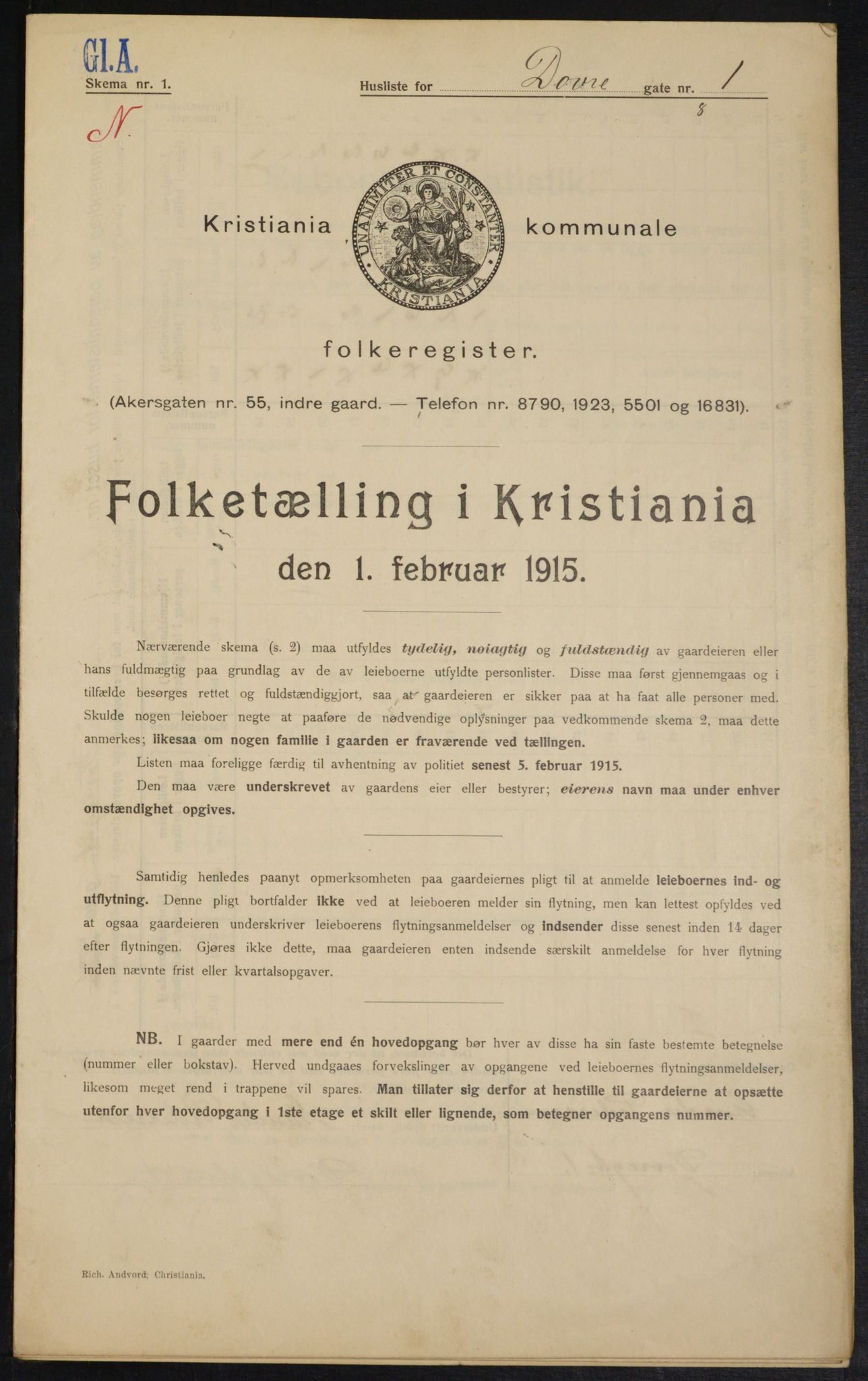 OBA, Municipal Census 1915 for Kristiania, 1915, p. 16007