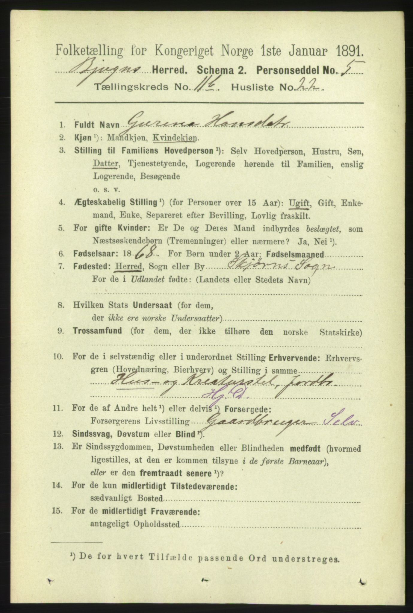 RA, 1891 census for 1627 Bjugn, 1891, p. 3324