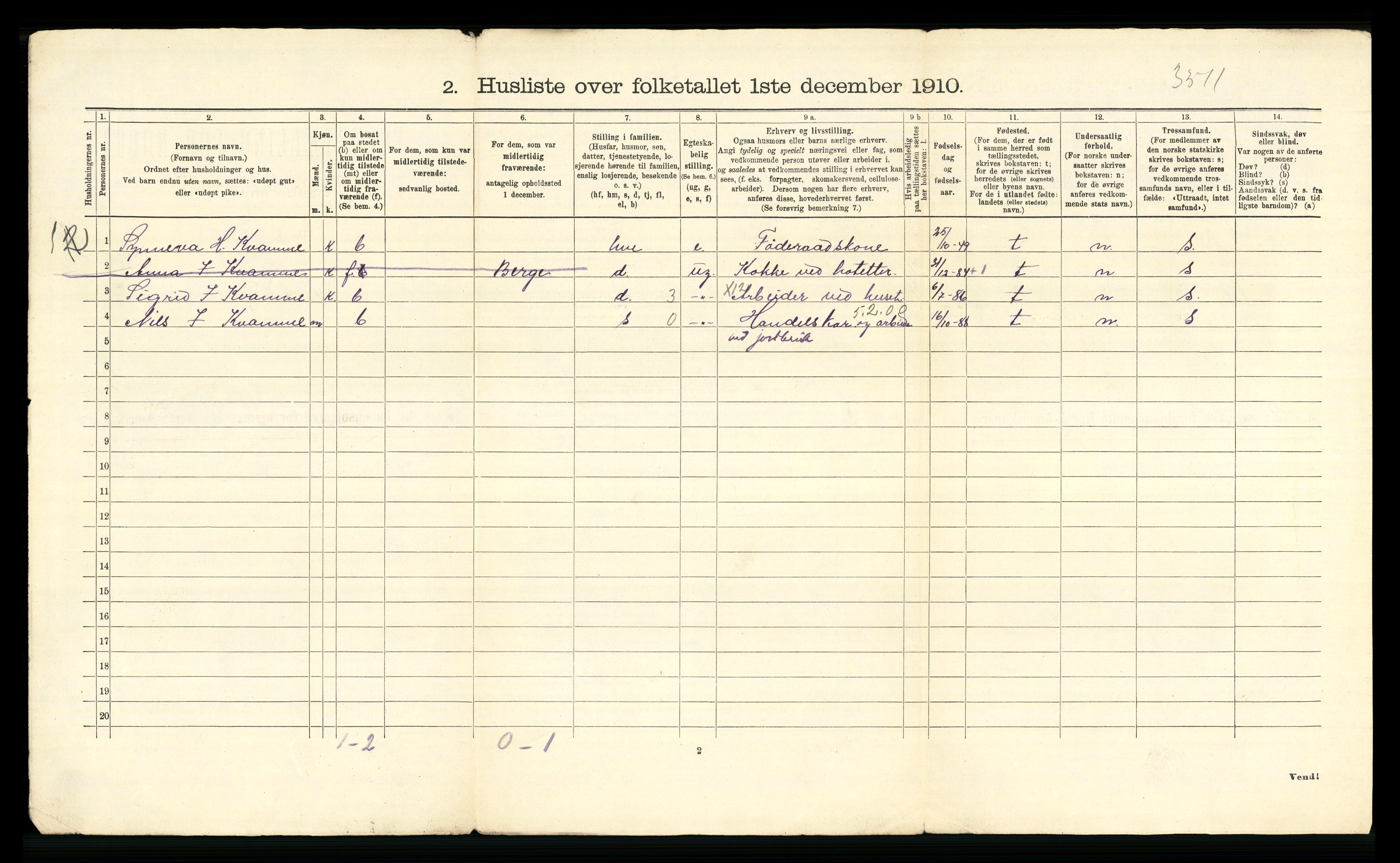 RA, 1910 census for Borgund, 1910, p. 20