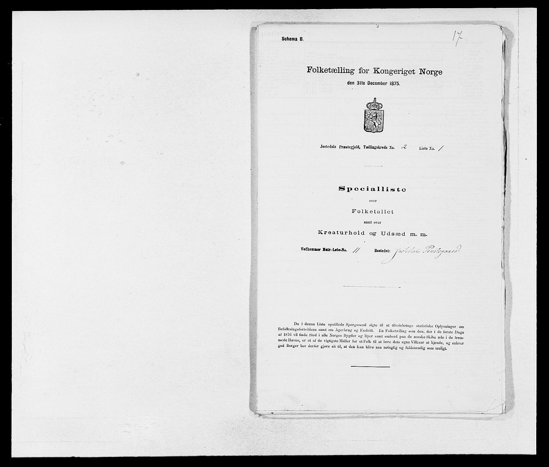 SAB, 1875 census for 1427P Jostedal, 1875, p. 95