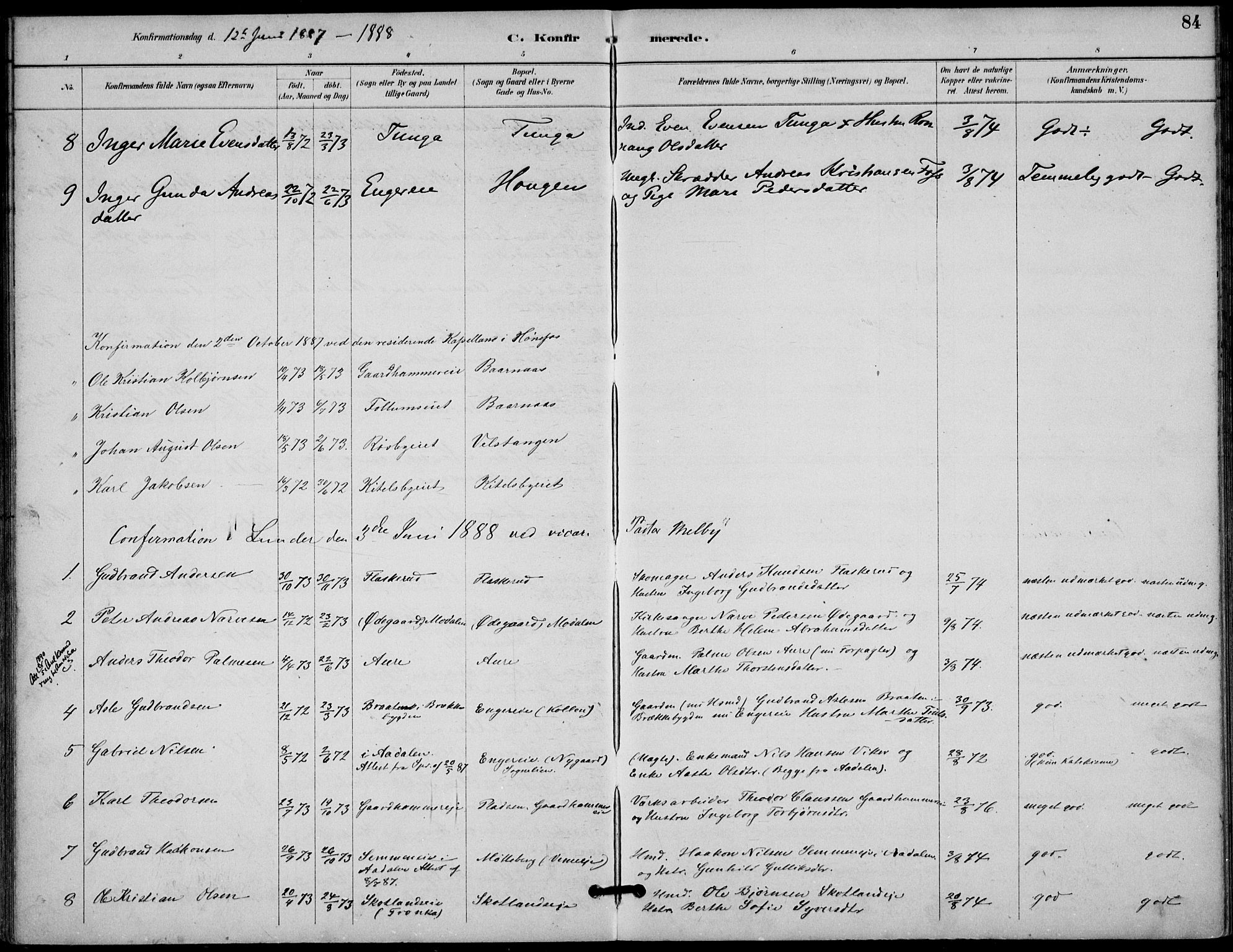 Lunder kirkebøker, AV/SAKO-A-629/F/Fa/L0001: Parish register (official) no. I 1, 1885-1912, p. 84