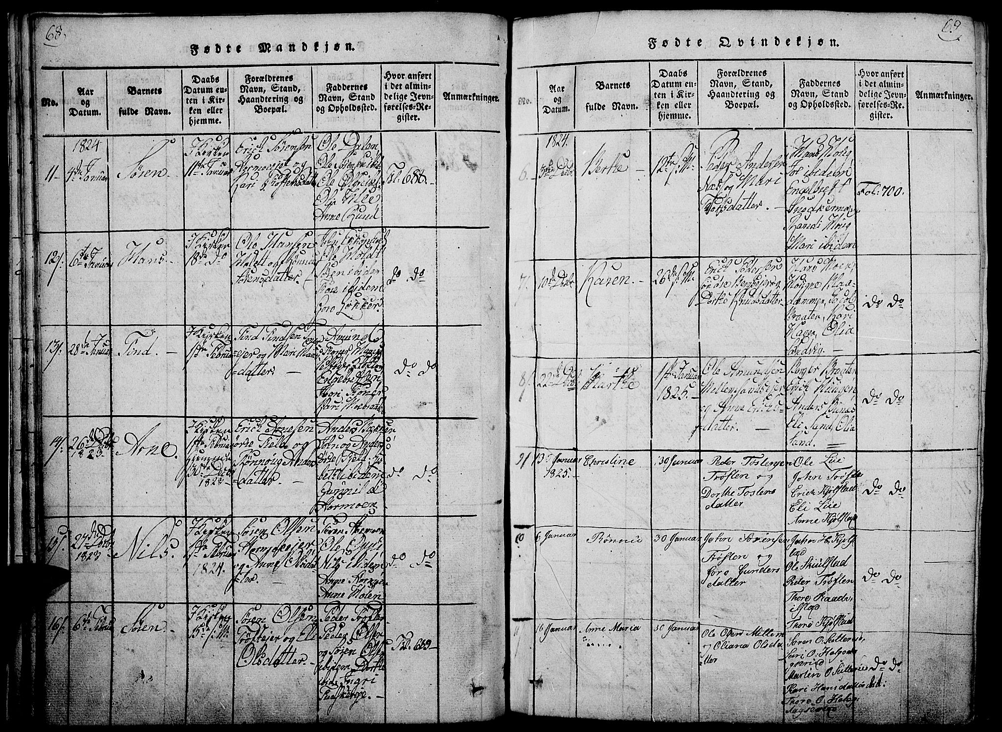 Nord-Odal prestekontor, AV/SAH-PREST-032/H/Ha/Haa/L0001: Parish register (official) no. 1, 1819-1838, p. 68-69