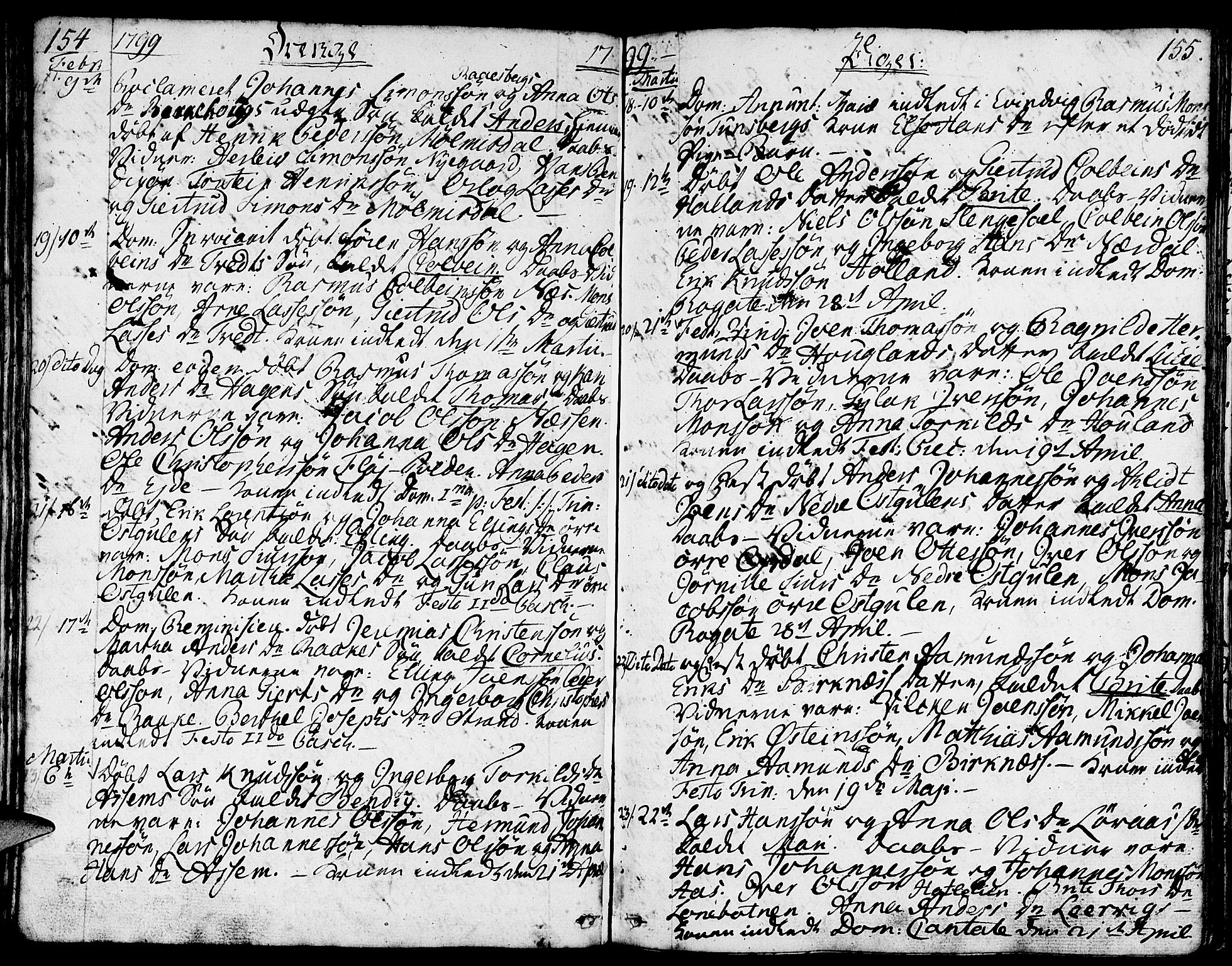 Gulen sokneprestembete, AV/SAB-A-80201/H/Haa/Haaa/L0016: Parish register (official) no. A 16, 1798-1808, p. 154-155