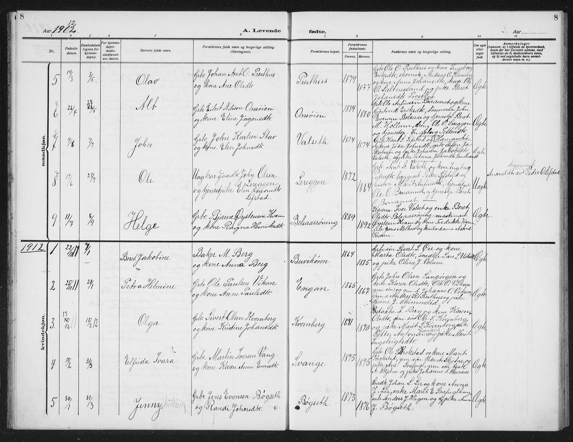 Ministerialprotokoller, klokkerbøker og fødselsregistre - Sør-Trøndelag, SAT/A-1456/666/L0791: Parish register (copy) no. 666C04, 1909-1939, p. 8