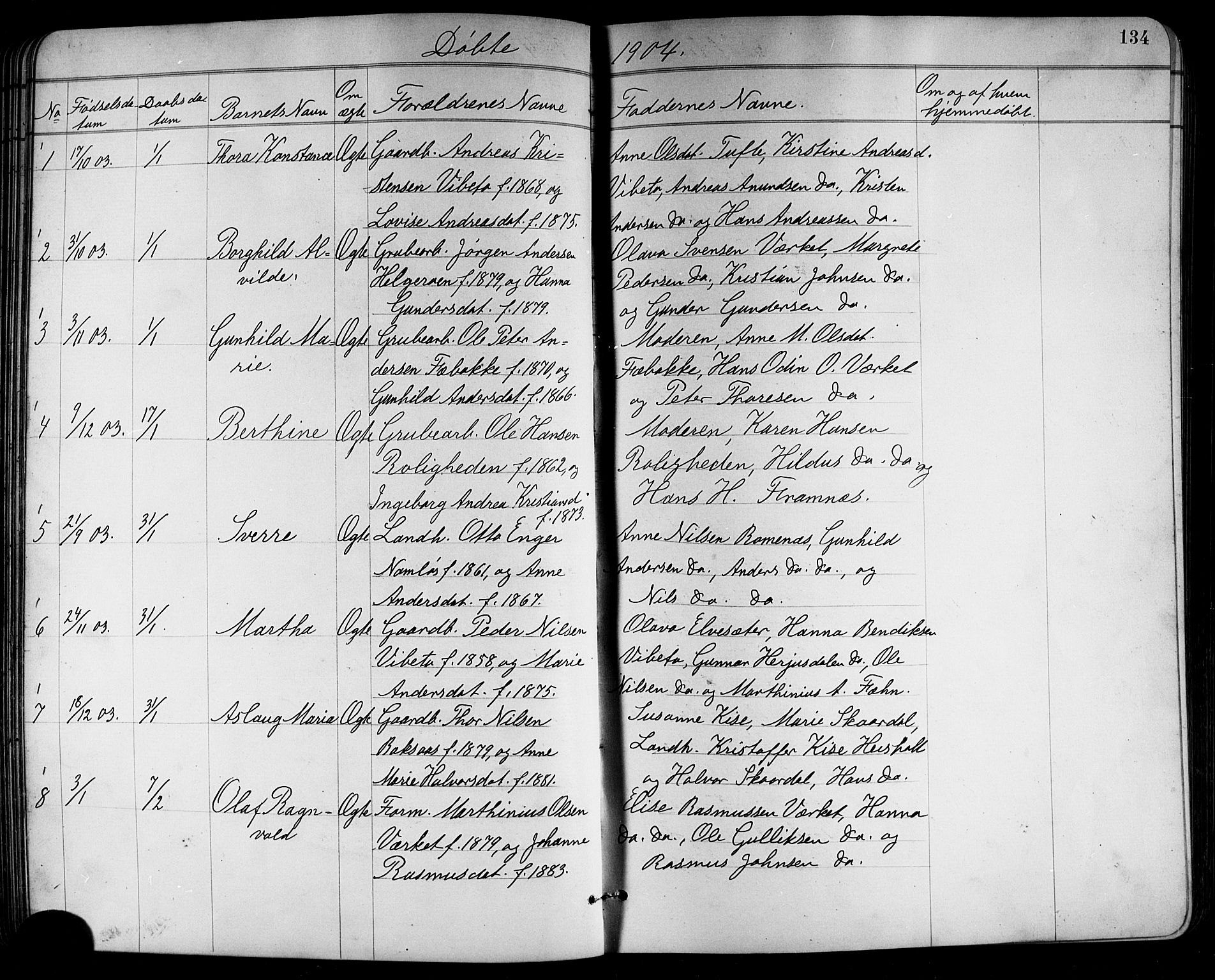 Holla kirkebøker, SAKO/A-272/G/Ga/L0005: Parish register (copy) no. I 5, 1891-1917, p. 134