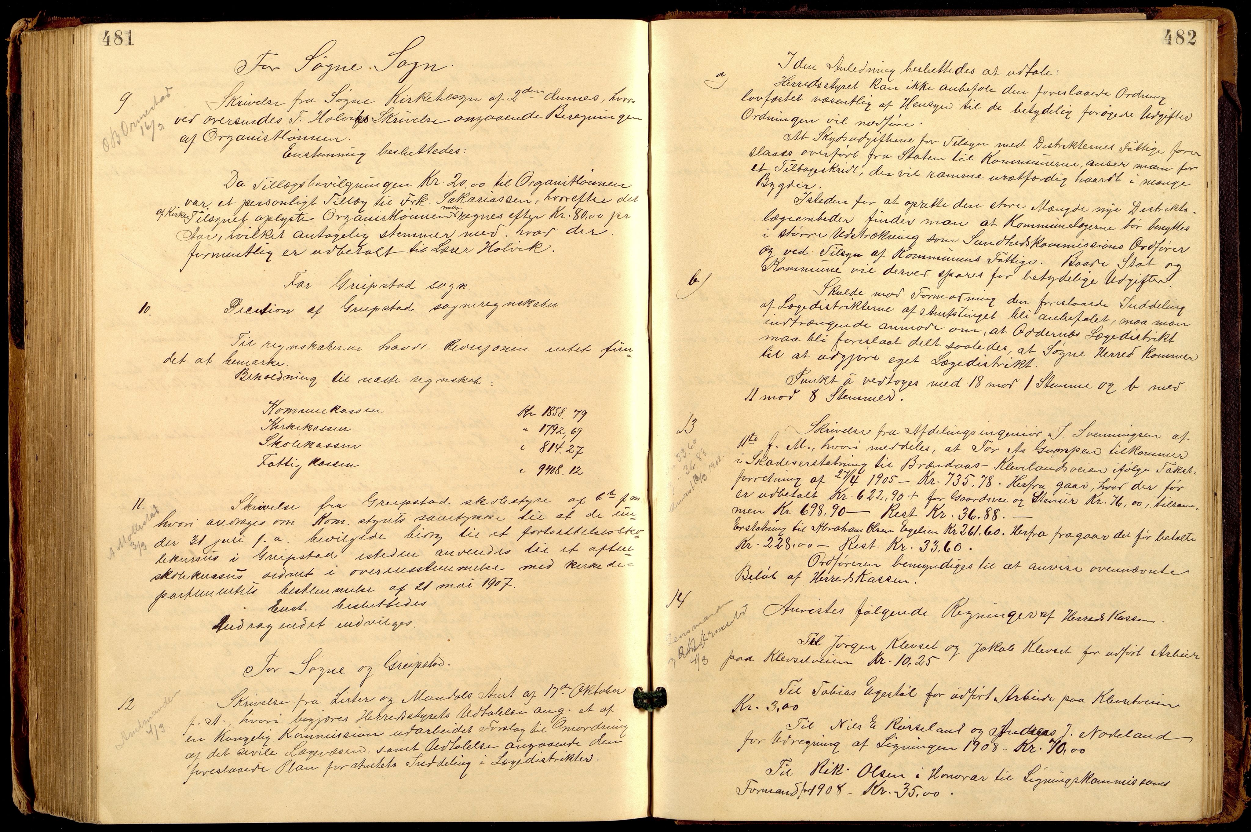 Søgne og Greipstad kommune - Formannskapet, ARKSOR/1018SG120/A/L0006: Møtebok (d), 1901-1909, p. 481-482