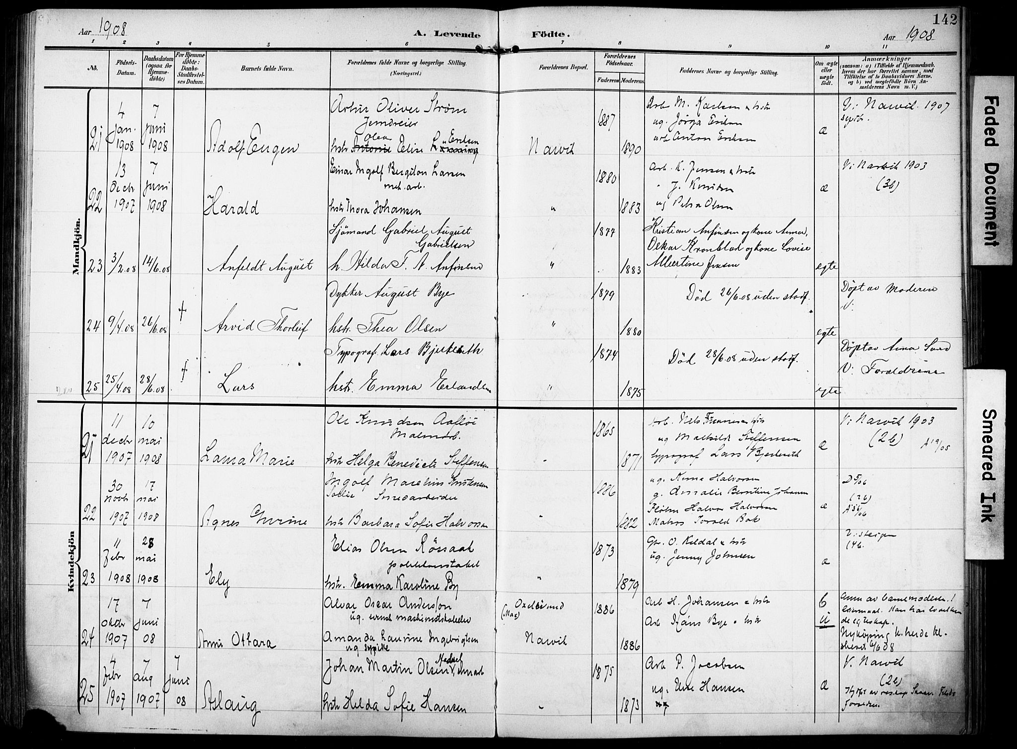 Ministerialprotokoller, klokkerbøker og fødselsregistre - Nordland, SAT/A-1459/871/L0994: Parish register (official) no. 871A10, 1902-1910, p. 142