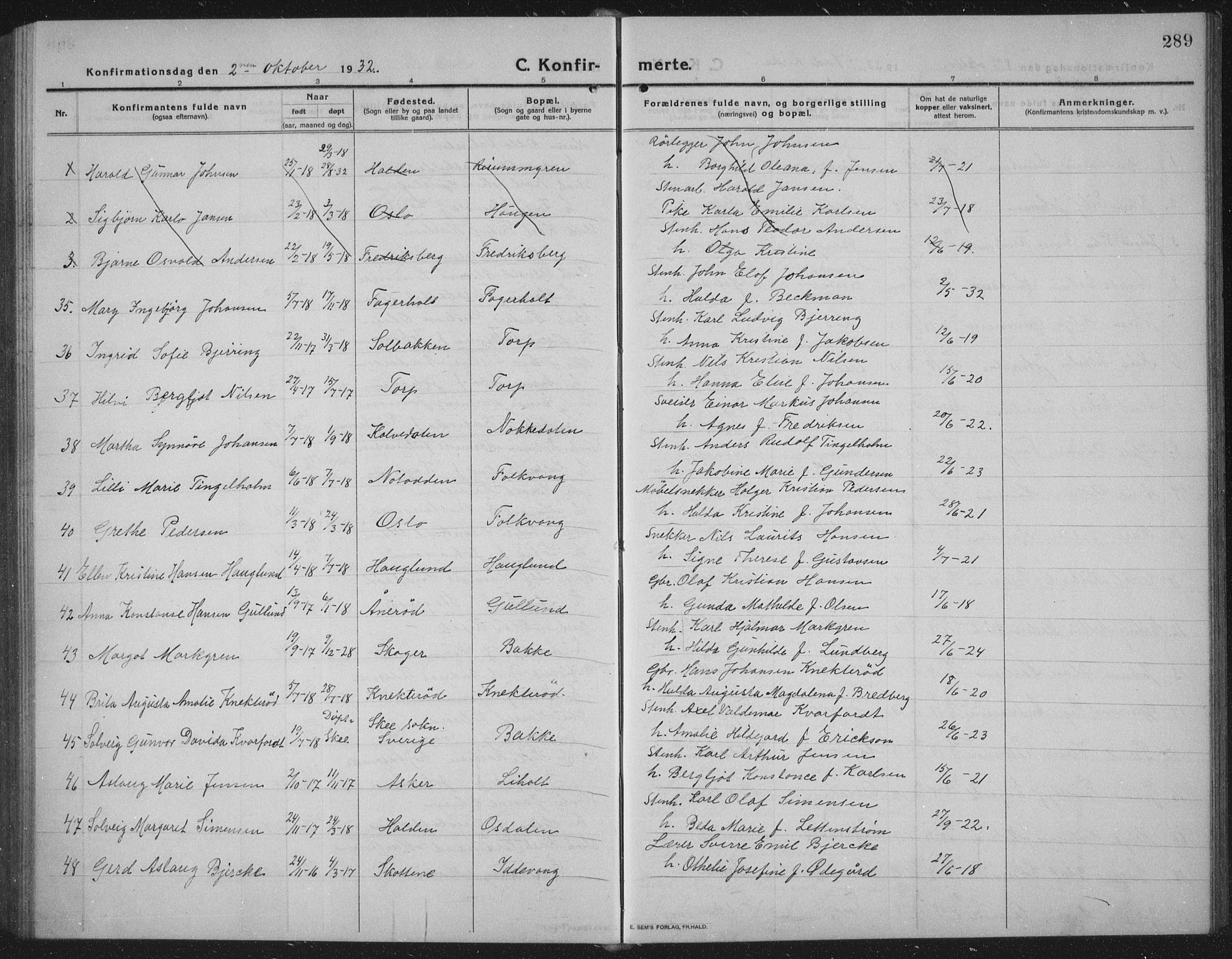 Idd prestekontor Kirkebøker, SAO/A-10911/G/Gb/L0003: Parish register (copy) no. II 3, 1914-1940, p. 289