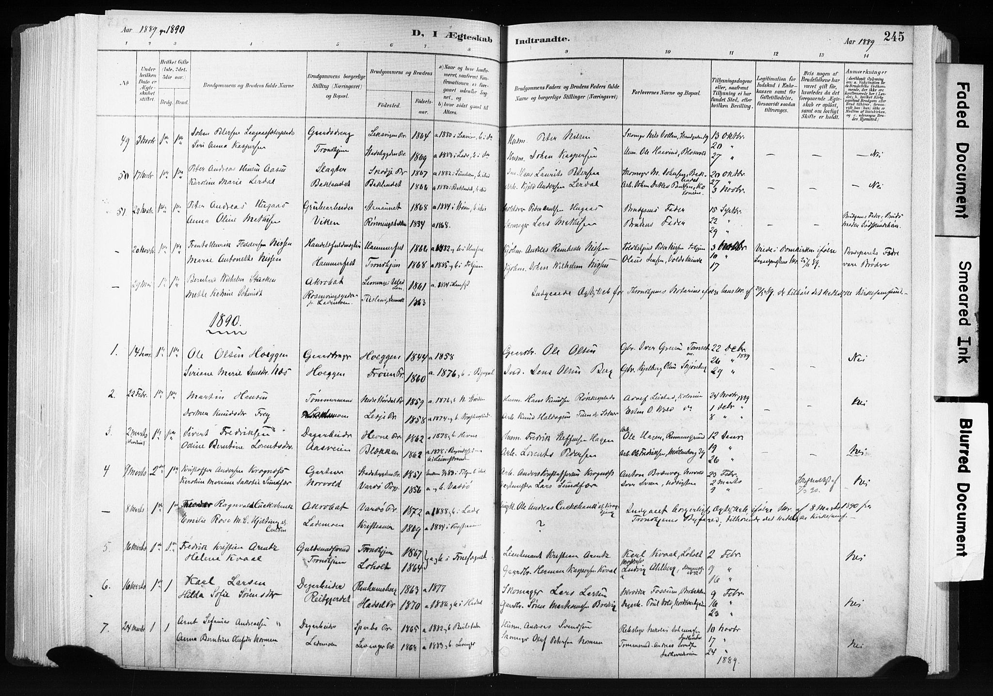 Ministerialprotokoller, klokkerbøker og fødselsregistre - Sør-Trøndelag, SAT/A-1456/606/L0300: Parish register (official) no. 606A15, 1886-1893, p. 245