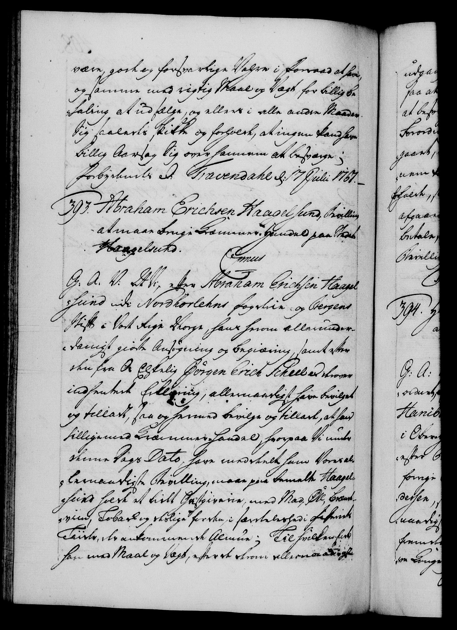 Danske Kanselli 1572-1799, AV/RA-EA-3023/F/Fc/Fca/Fcaa/L0043: Norske registre, 1766-1768, p. 408b