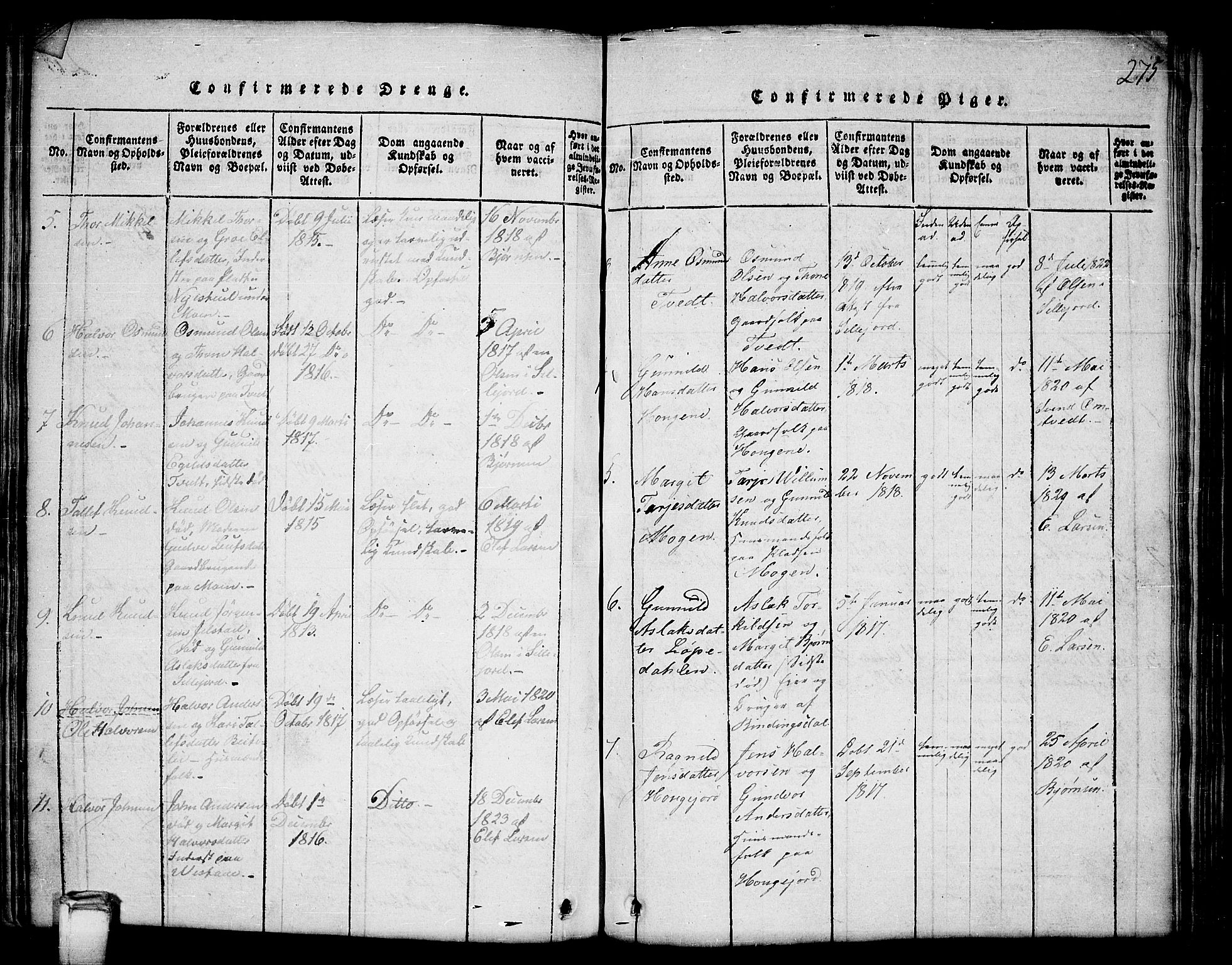 Kviteseid kirkebøker, SAKO/A-276/G/Gb/L0001: Parish register (copy) no. II 1, 1815-1842, p. 275