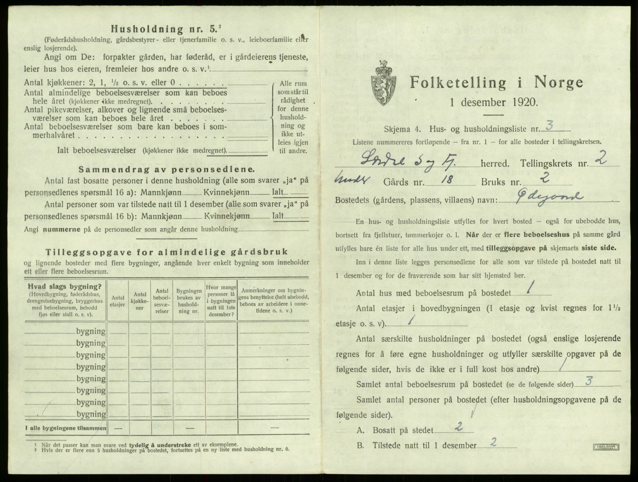 SAB, 1920 census for Lærdal, 1920, p. 134