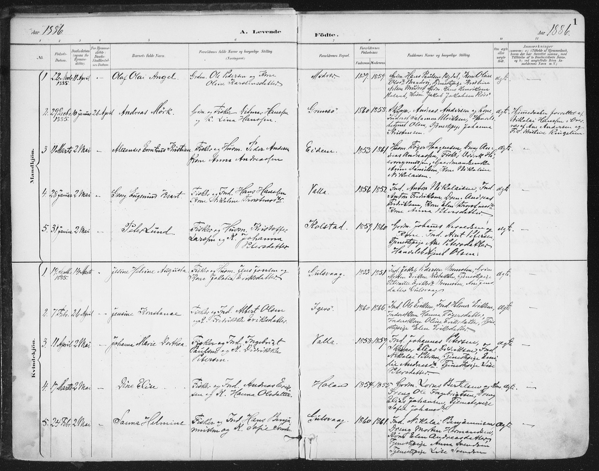 Ministerialprotokoller, klokkerbøker og fødselsregistre - Nordland, SAT/A-1459/816/L0244: Parish register (official) no. 816A10, 1886-1903, p. 1