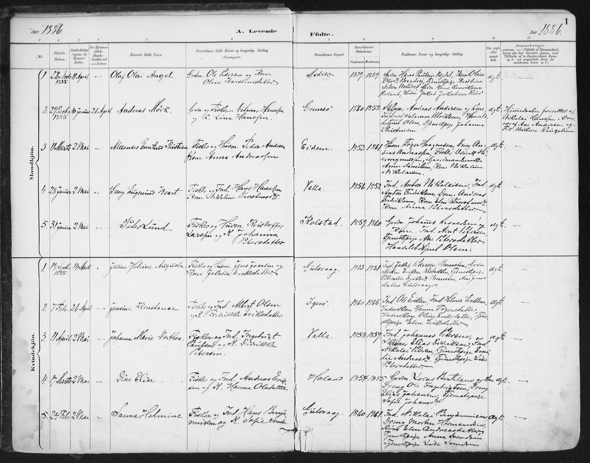 Ministerialprotokoller, klokkerbøker og fødselsregistre - Nordland, AV/SAT-A-1459/816/L0244: Parish register (official) no. 816A10, 1886-1903, p. 1