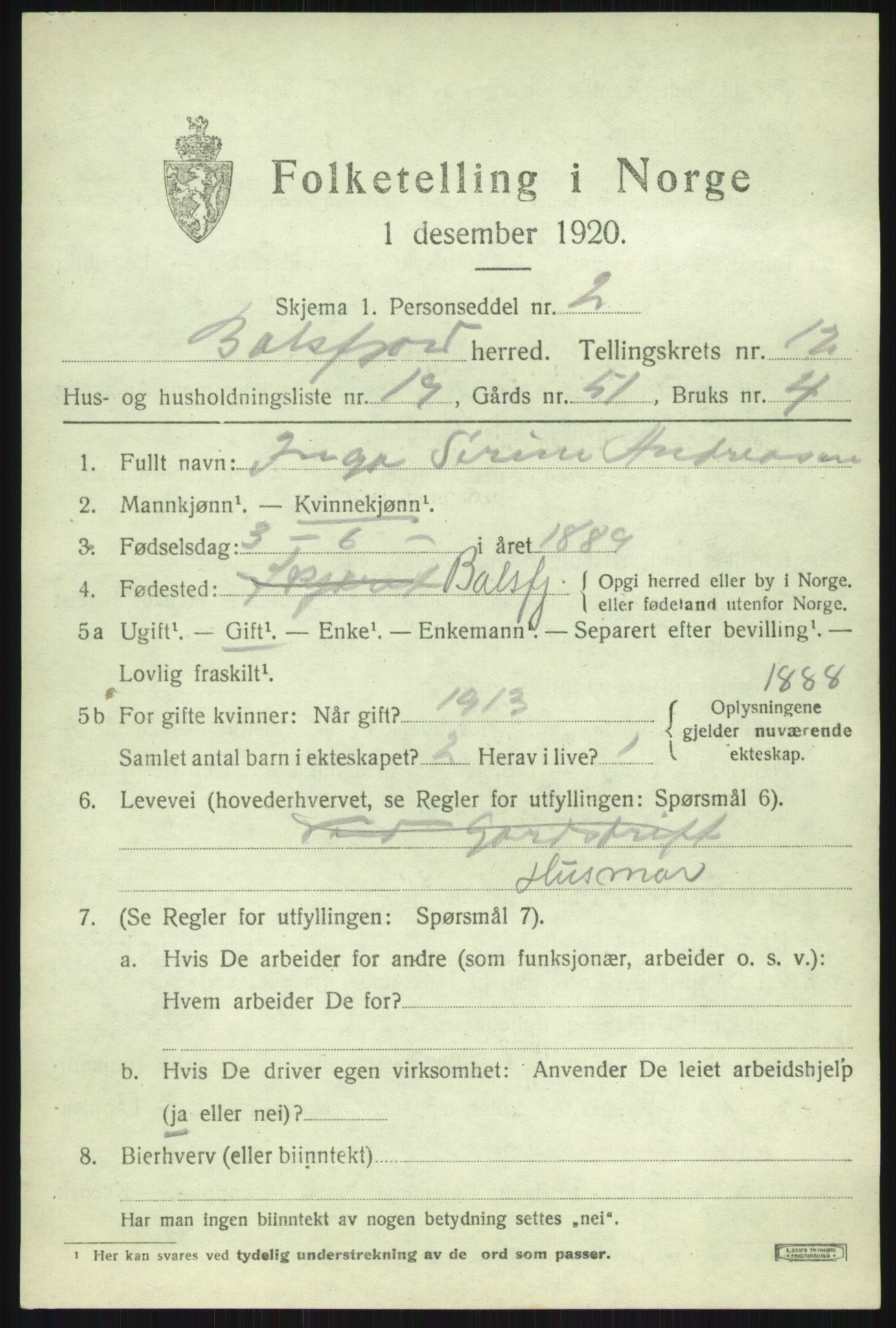 SATØ, 1920 census for Balsfjord, 1920, p. 7477