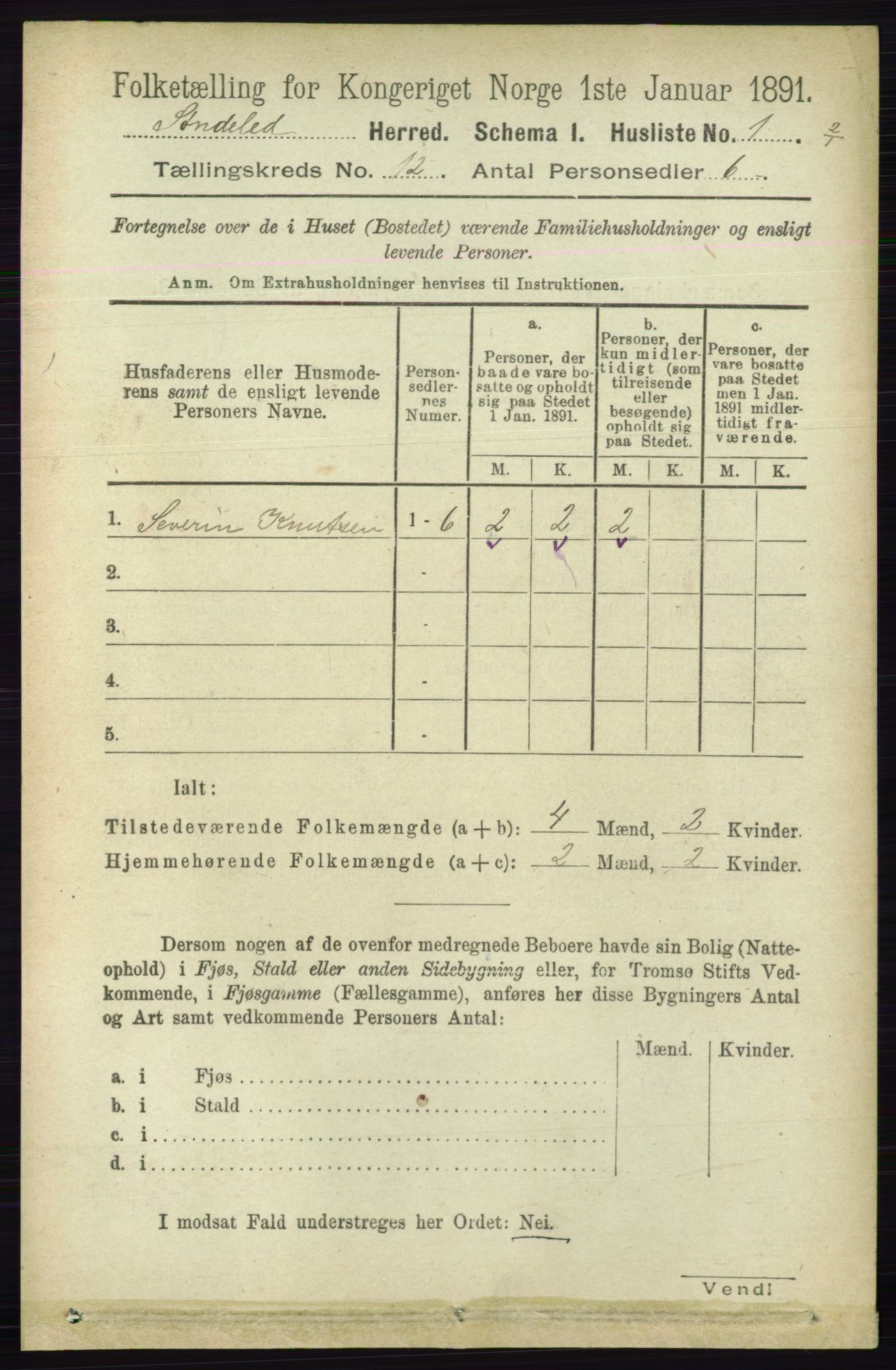RA, 1891 census for 0913 Søndeled, 1891, p. 3642