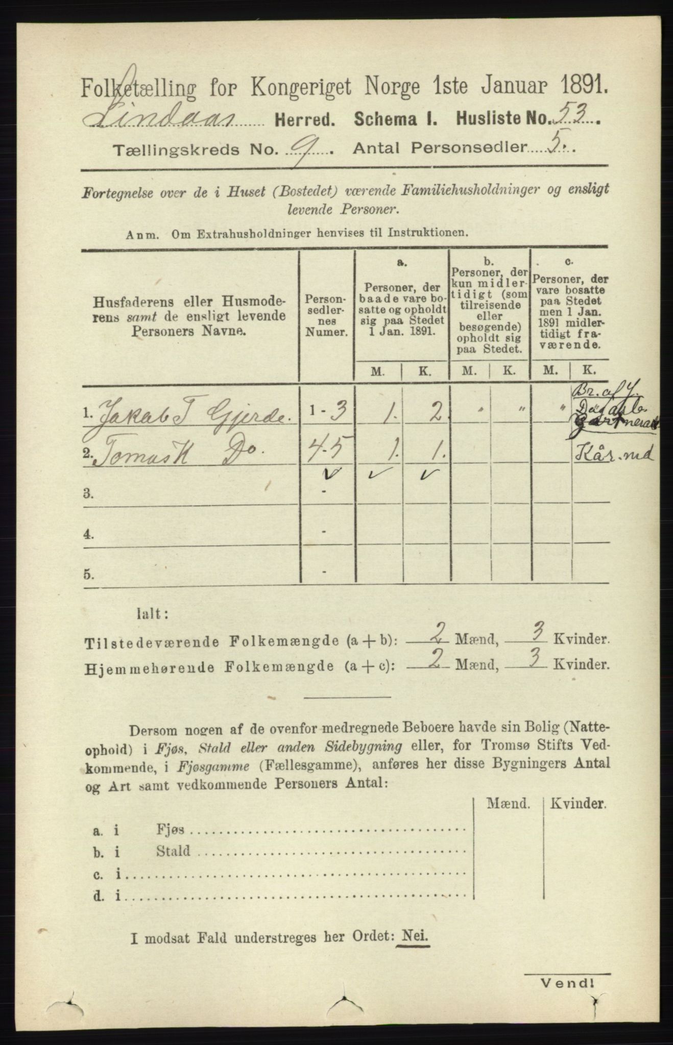 RA, 1891 census for 1263 Lindås, 1891, p. 2949