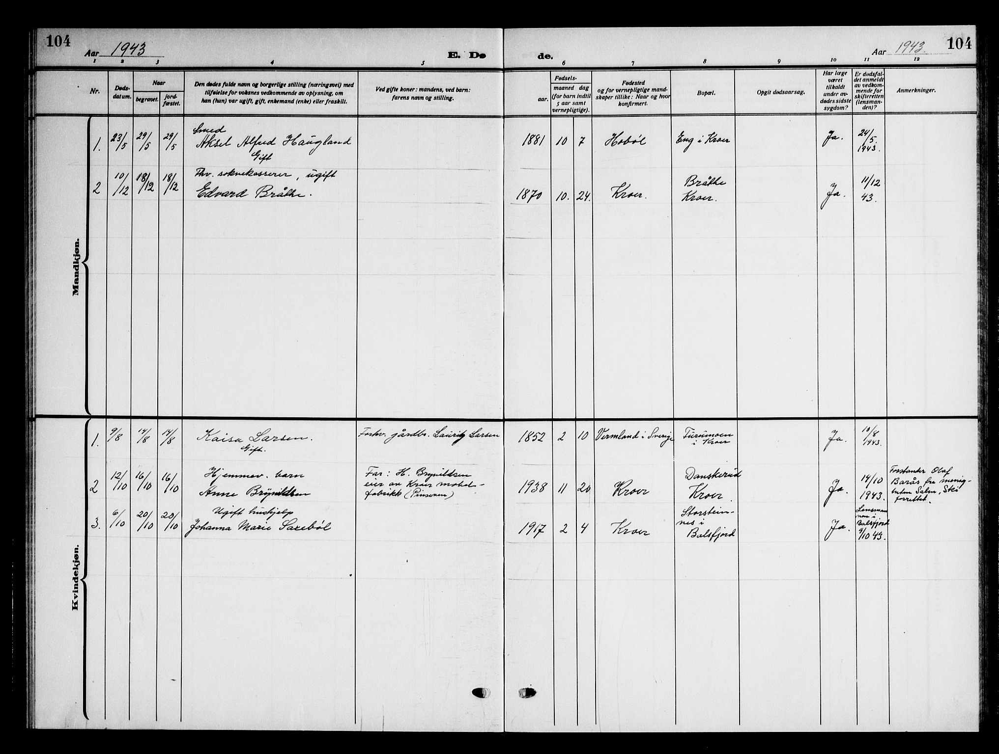 Ås prestekontor Kirkebøker, SAO/A-10894/G/Gc/L0002: Parish register (copy) no. III 2, 1925-1951, p. 104