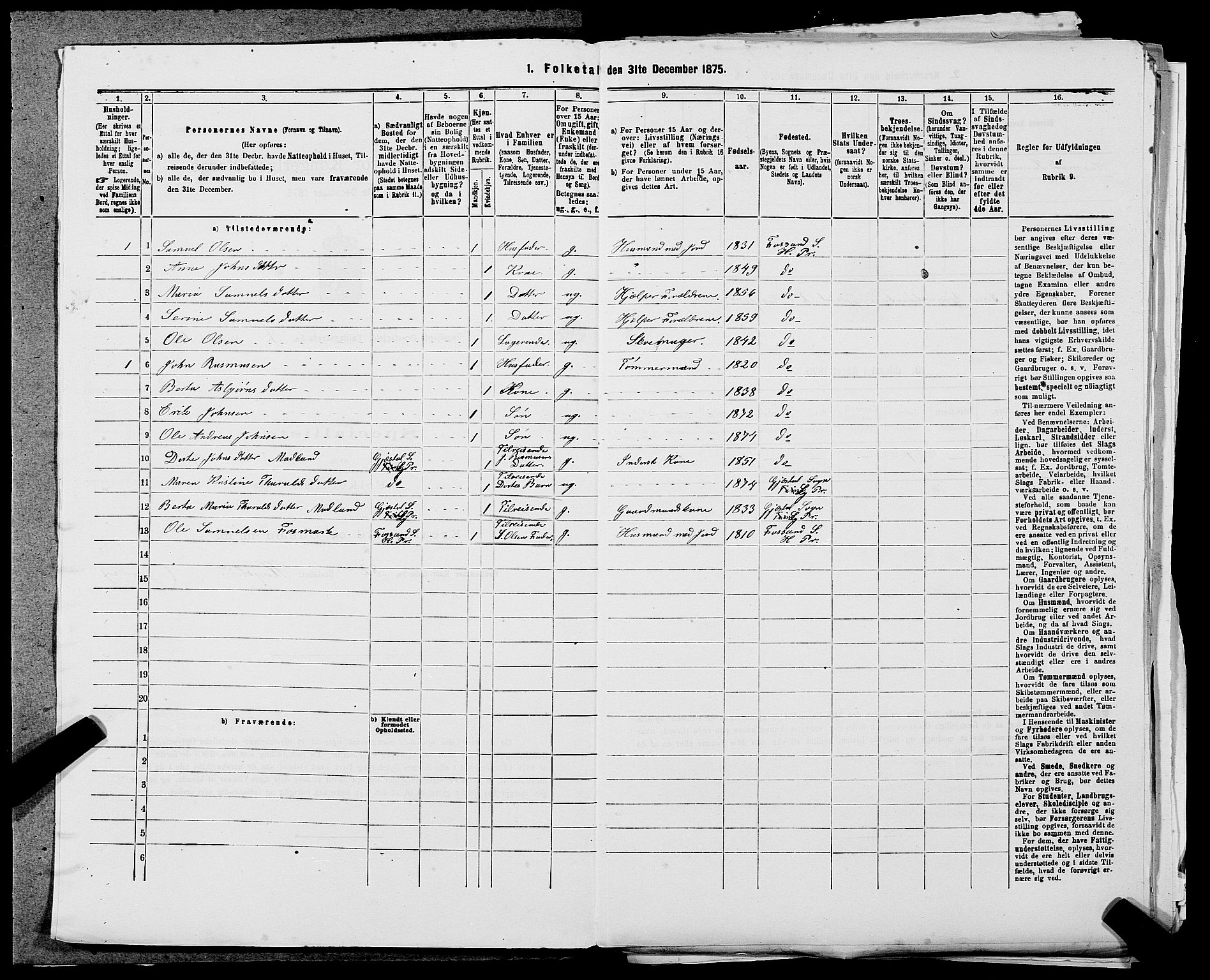 SAST, 1875 census for 1128P Høgsfjord, 1875, p. 319