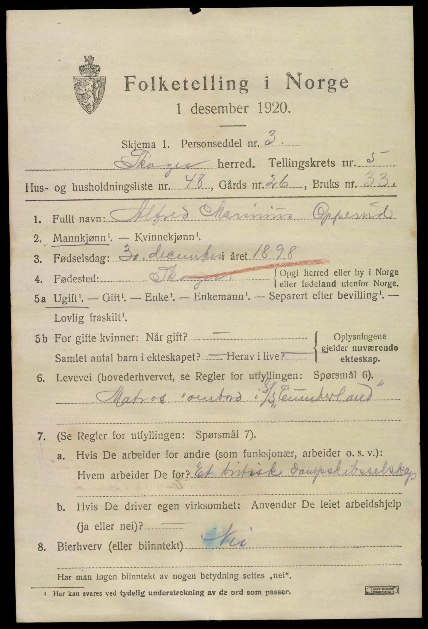 SAKO, 1920 census for Skoger, 1920, p. 11463