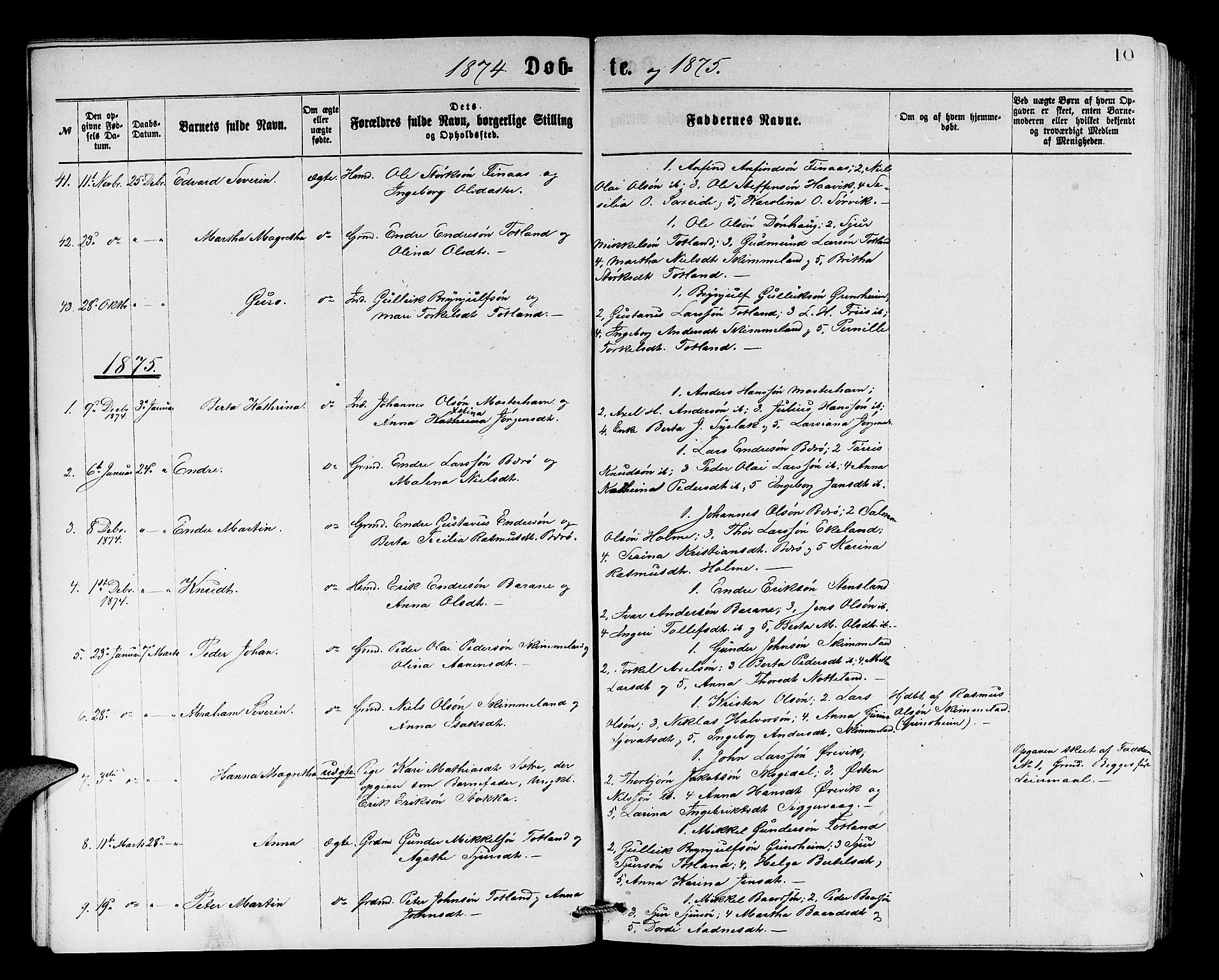 Finnås sokneprestembete, SAB/A-99925/H/Ha/Hab/Haba/L0002: Parish register (copy) no. A 2, 1873-1882, p. 10