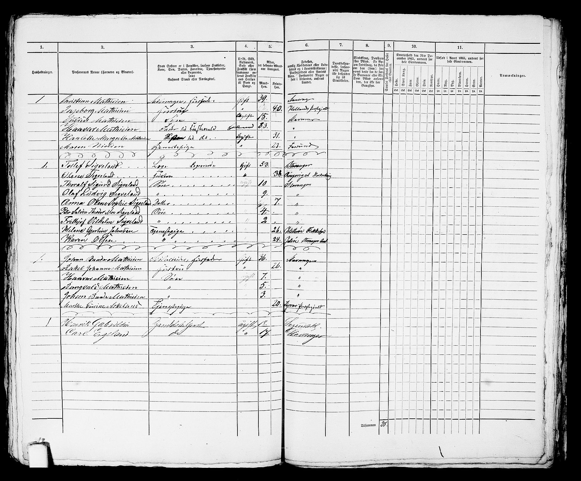 RA, 1865 census for Stavanger, 1865, p. 1467