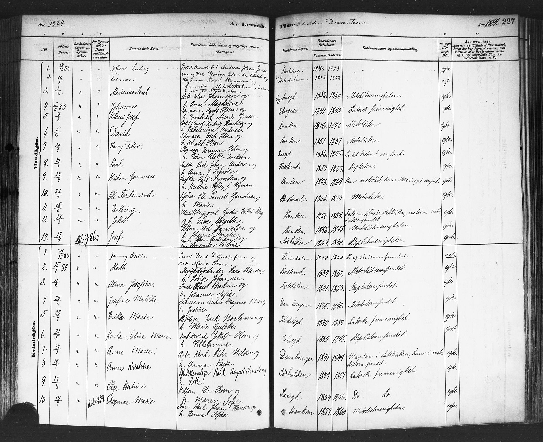 Halden prestekontor Kirkebøker, AV/SAO-A-10909/F/Fa/L0011: Parish register (official) no. I 11, 1878-1889, p. 227