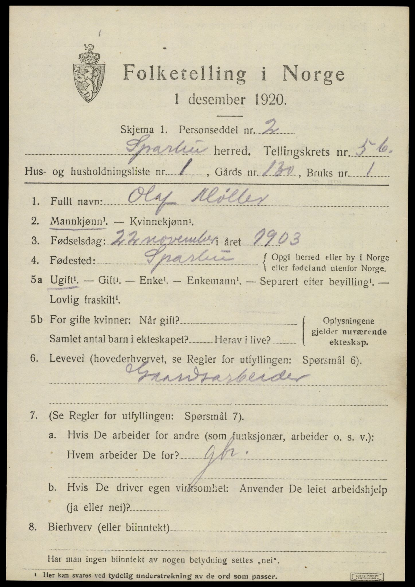 SAT, 1920 census for Sparbu, 1920, p. 6819