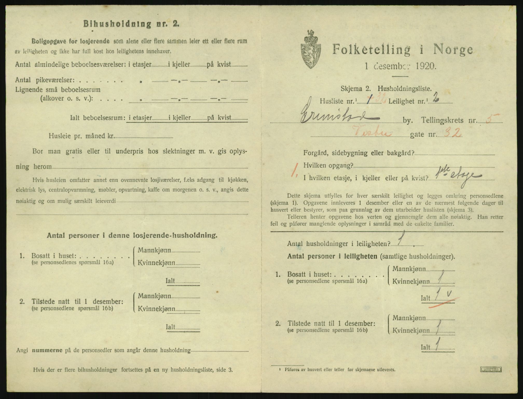 SAK, 1920 census for Grimstad, 1920, p. 2165