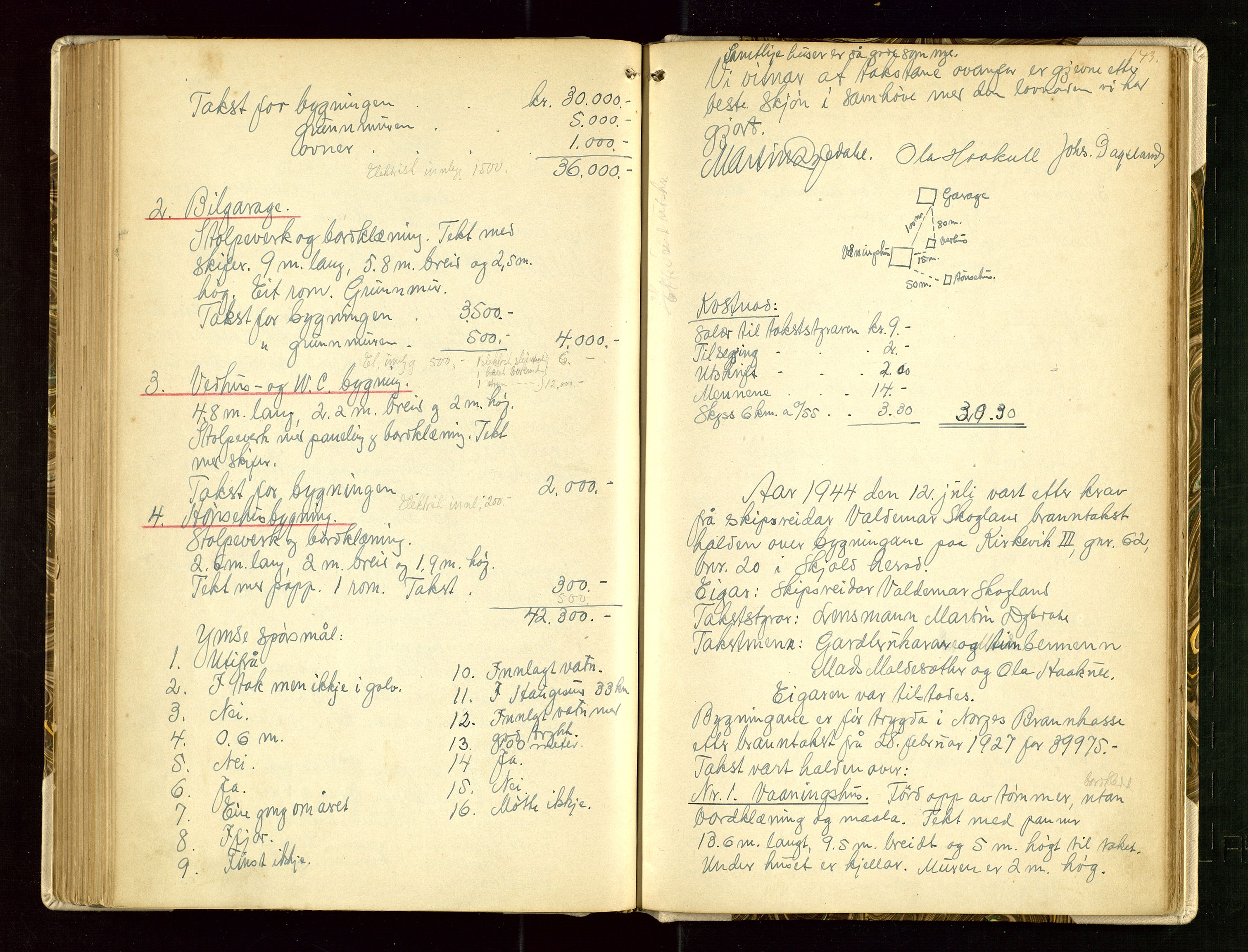 Skjold lensmannskontor, AV/SAST-A-100182/Goa/L0002: "Brandtaksasjons-Protokol for Skjolds Thinglag", 1890-1949, p. 142b-143a