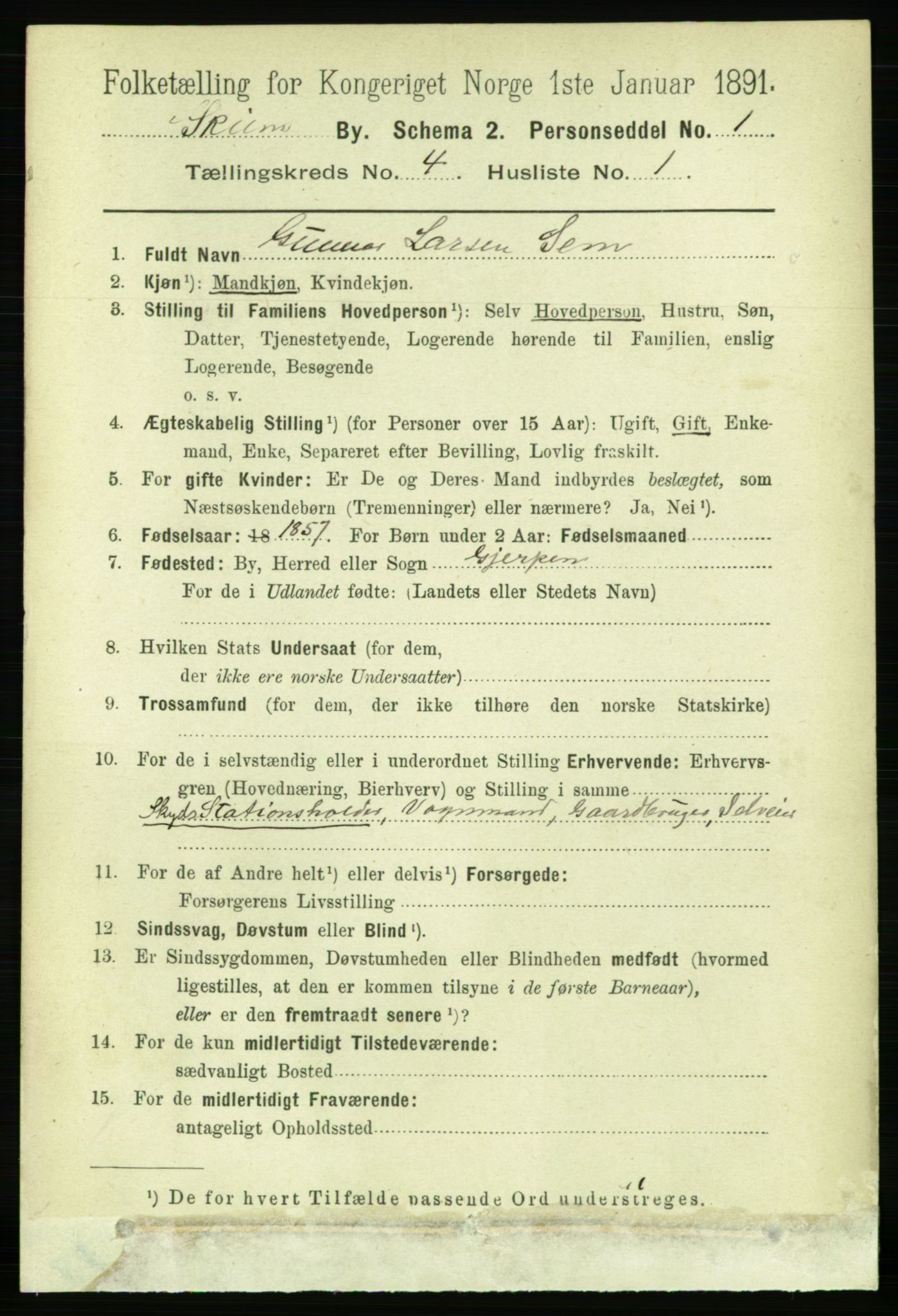 RA, 1891 census for 0806 Skien, 1891, p. 2620