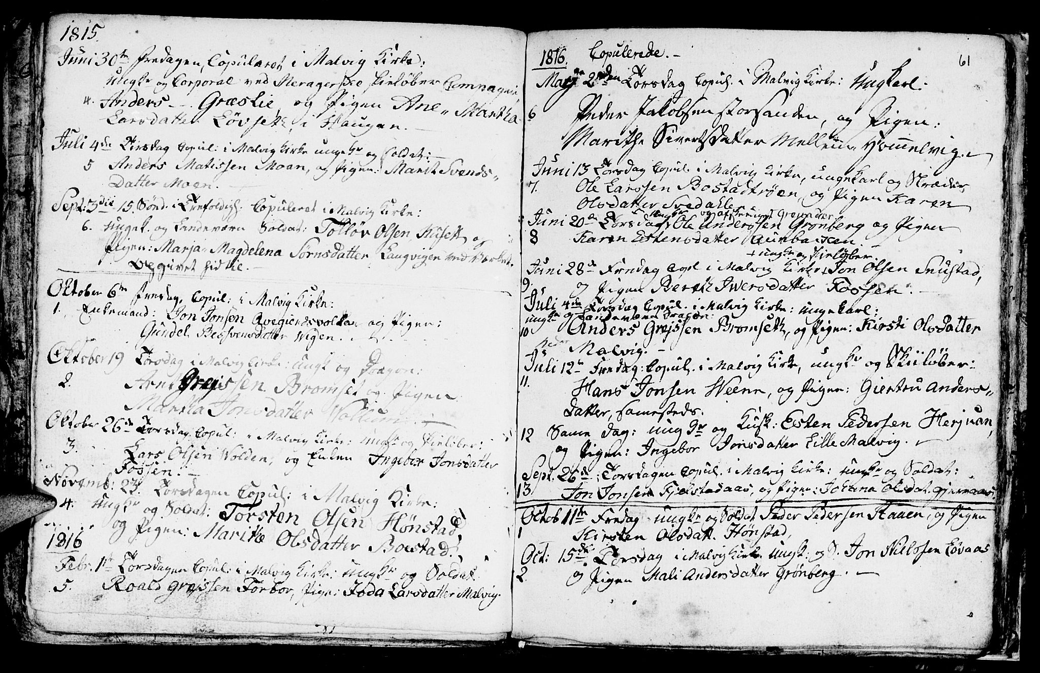 Ministerialprotokoller, klokkerbøker og fødselsregistre - Sør-Trøndelag, SAT/A-1456/616/L0419: Parish register (copy) no. 616C02, 1797-1816, p. 61