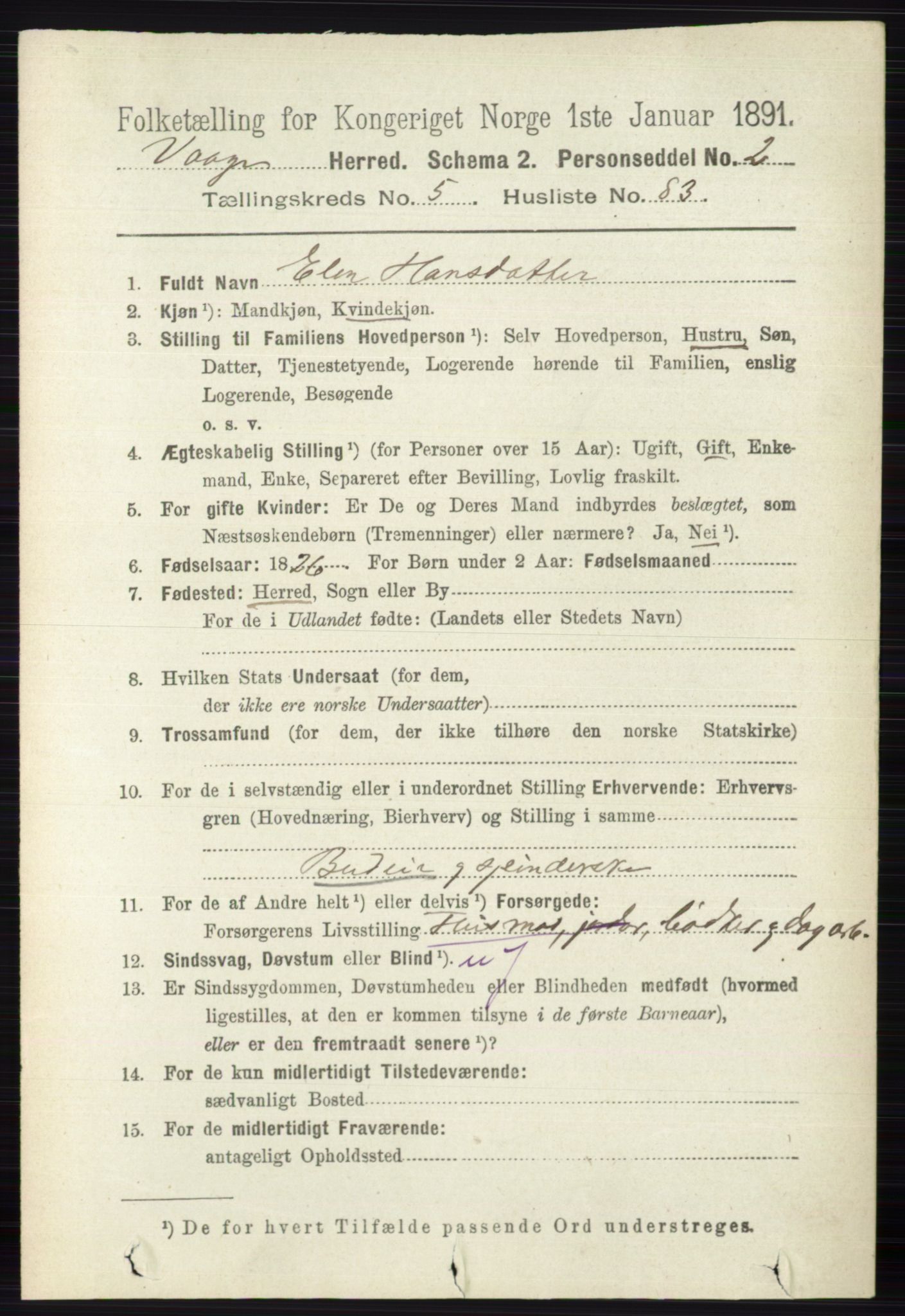 RA, 1891 census for 0515 Vågå, 1891, p. 3828