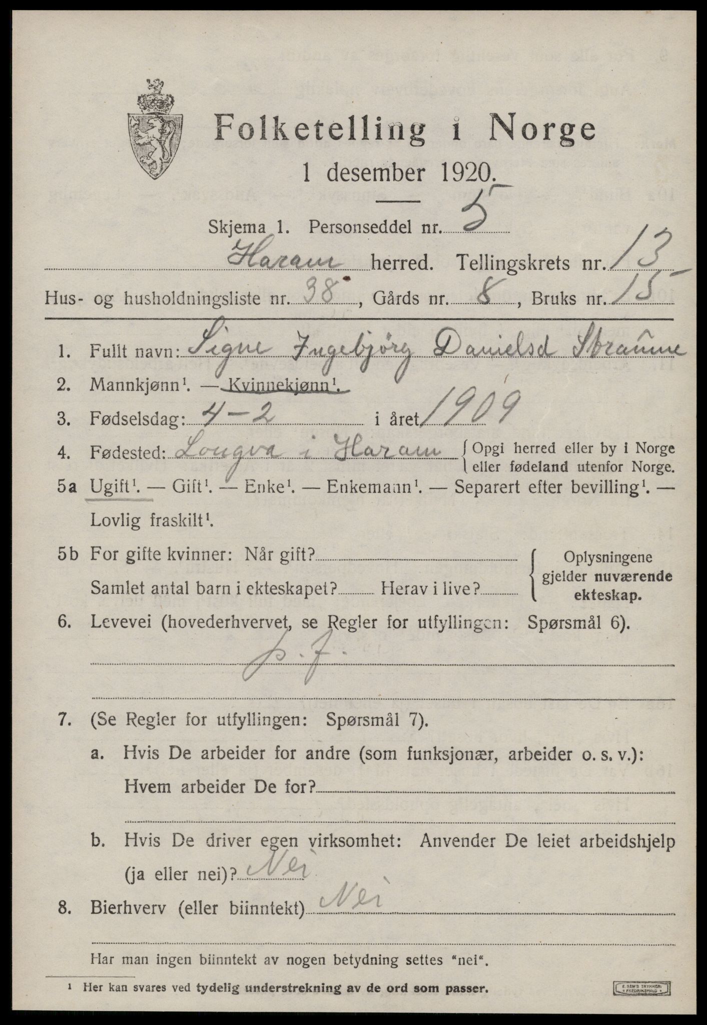 SAT, 1920 census for Haram, 1920, p. 7521