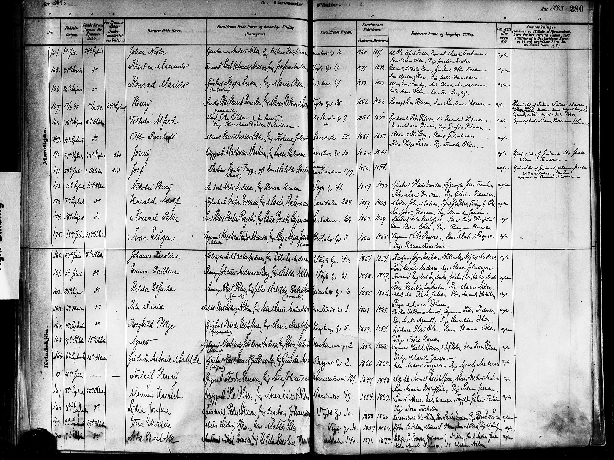 Sagene prestekontor Kirkebøker, SAO/A-10796/F/L0001: Parish register (official) no. 1, 1880-1893, p. 280