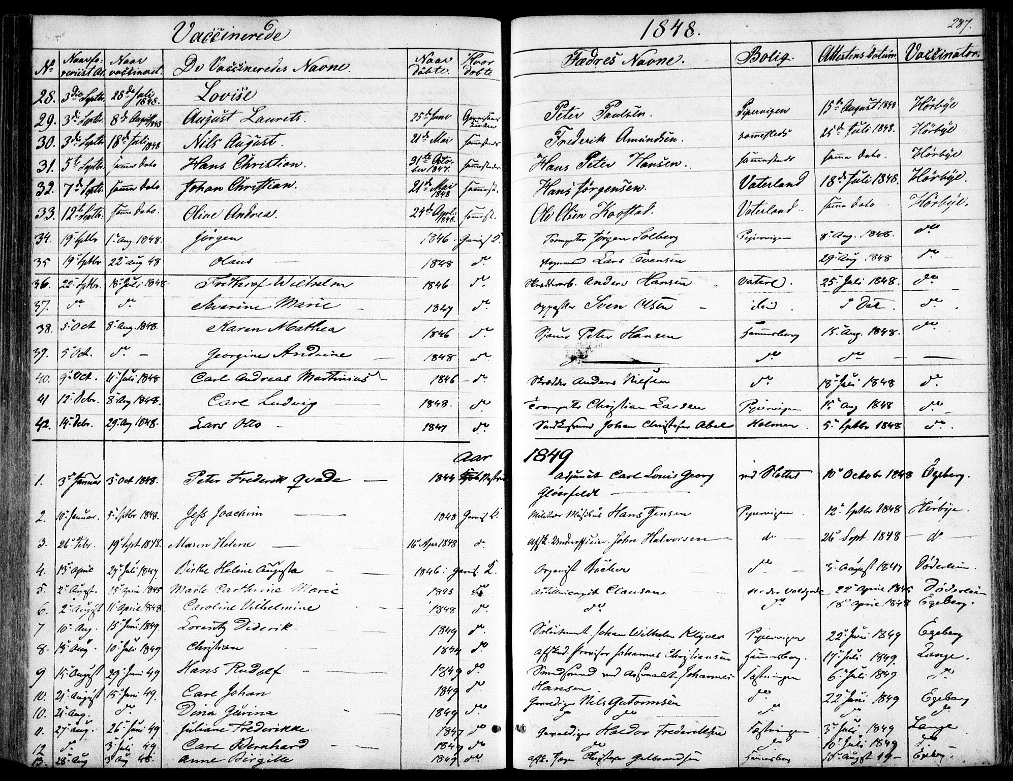 Garnisonsmenigheten Kirkebøker, SAO/A-10846/F/Fa/L0009: Parish register (official) no. 9, 1842-1859, p. 287