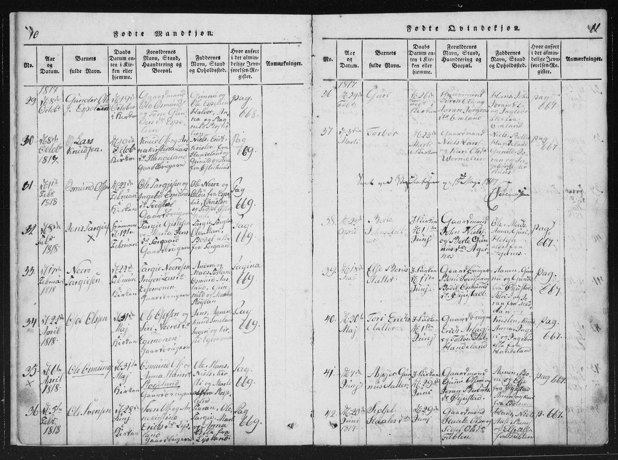 Åseral sokneprestkontor, SAK/1111-0051/F/Fa/L0001: Parish register (official) no. A 1, 1815-1853, p. 10-11