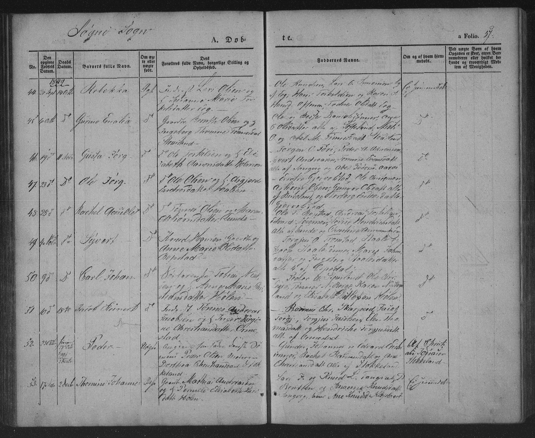 Søgne sokneprestkontor, AV/SAK-1111-0037/F/Fa/Fab/L0009: Parish register (official) no. A 9, 1838-1853, p. 57