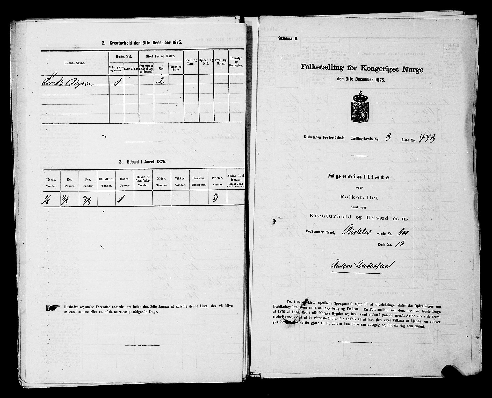 RA, 1875 census for 0101P Fredrikshald, 1875, p. 1246