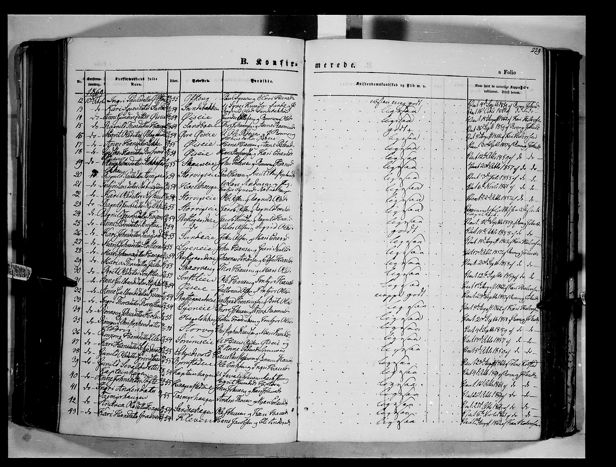 Vågå prestekontor, SAH/PREST-076/H/Ha/Haa/L0006: Parish register (official) no. 6 /1, 1856-1872, p. 229