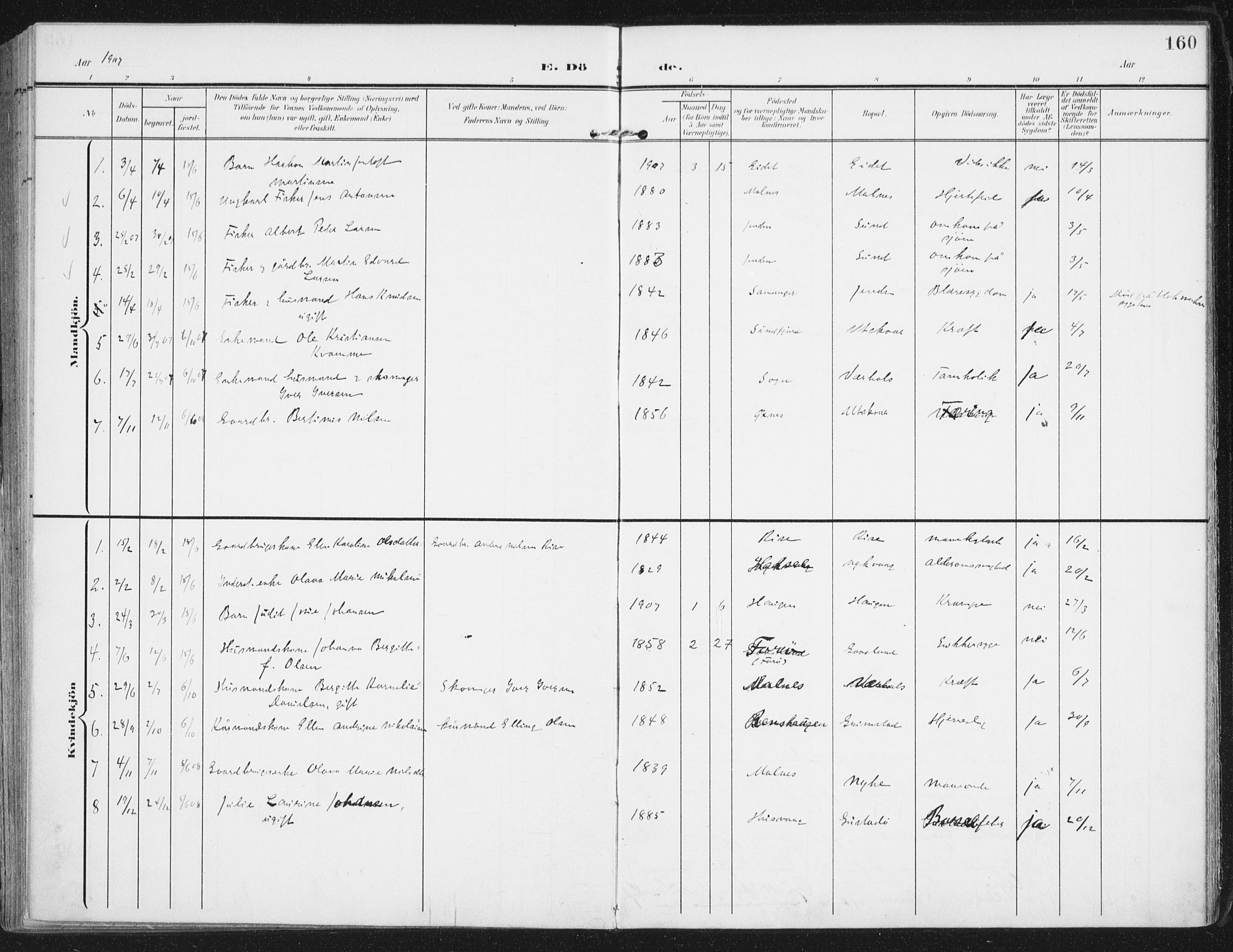 Ministerialprotokoller, klokkerbøker og fødselsregistre - Nordland, SAT/A-1459/892/L1321: Parish register (official) no. 892A02, 1902-1918, p. 160