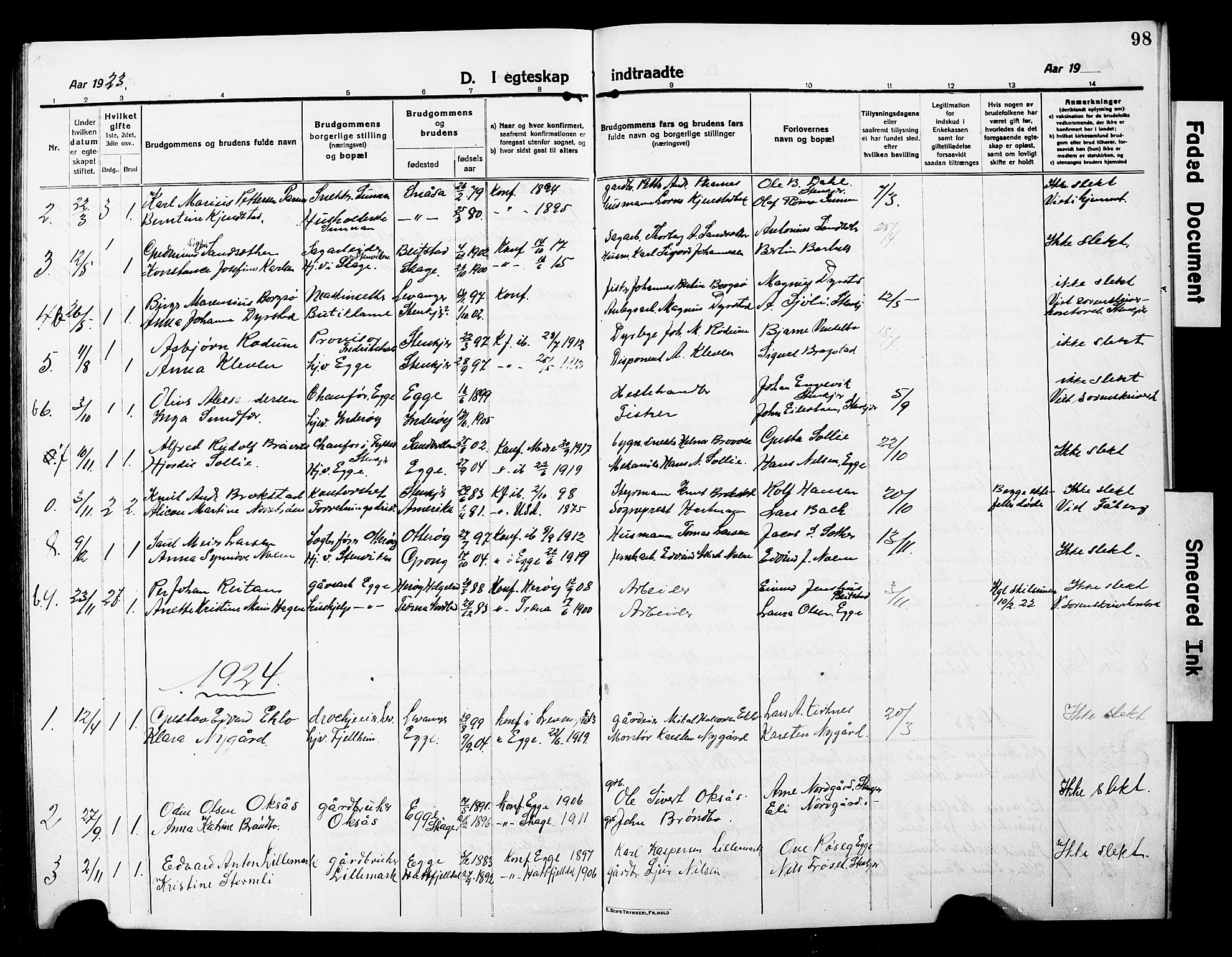 Ministerialprotokoller, klokkerbøker og fødselsregistre - Nord-Trøndelag, SAT/A-1458/740/L0382: Parish register (copy) no. 740C03, 1915-1927, p. 98