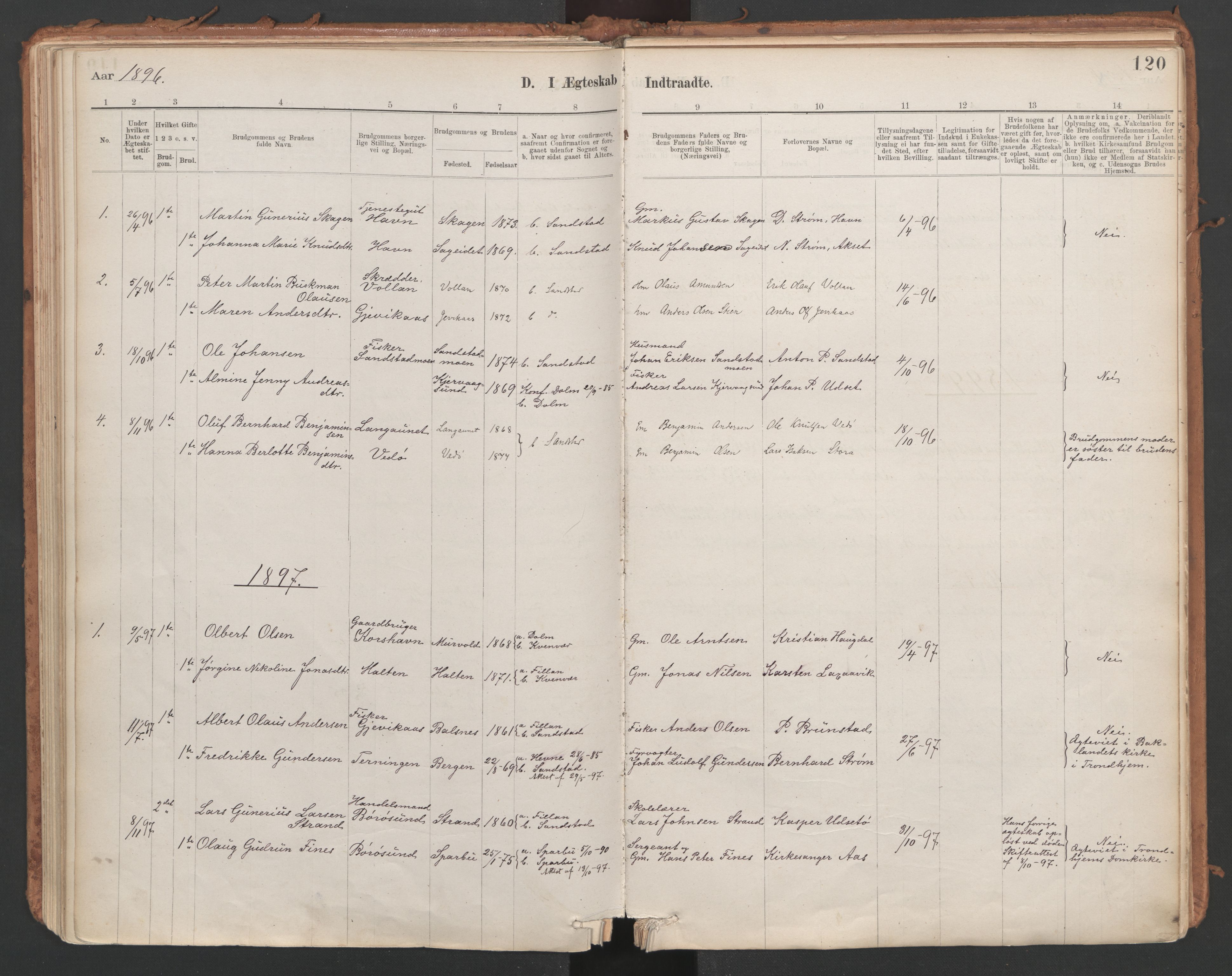 Ministerialprotokoller, klokkerbøker og fødselsregistre - Sør-Trøndelag, SAT/A-1456/639/L0572: Parish register (official) no. 639A01, 1890-1920, p. 120