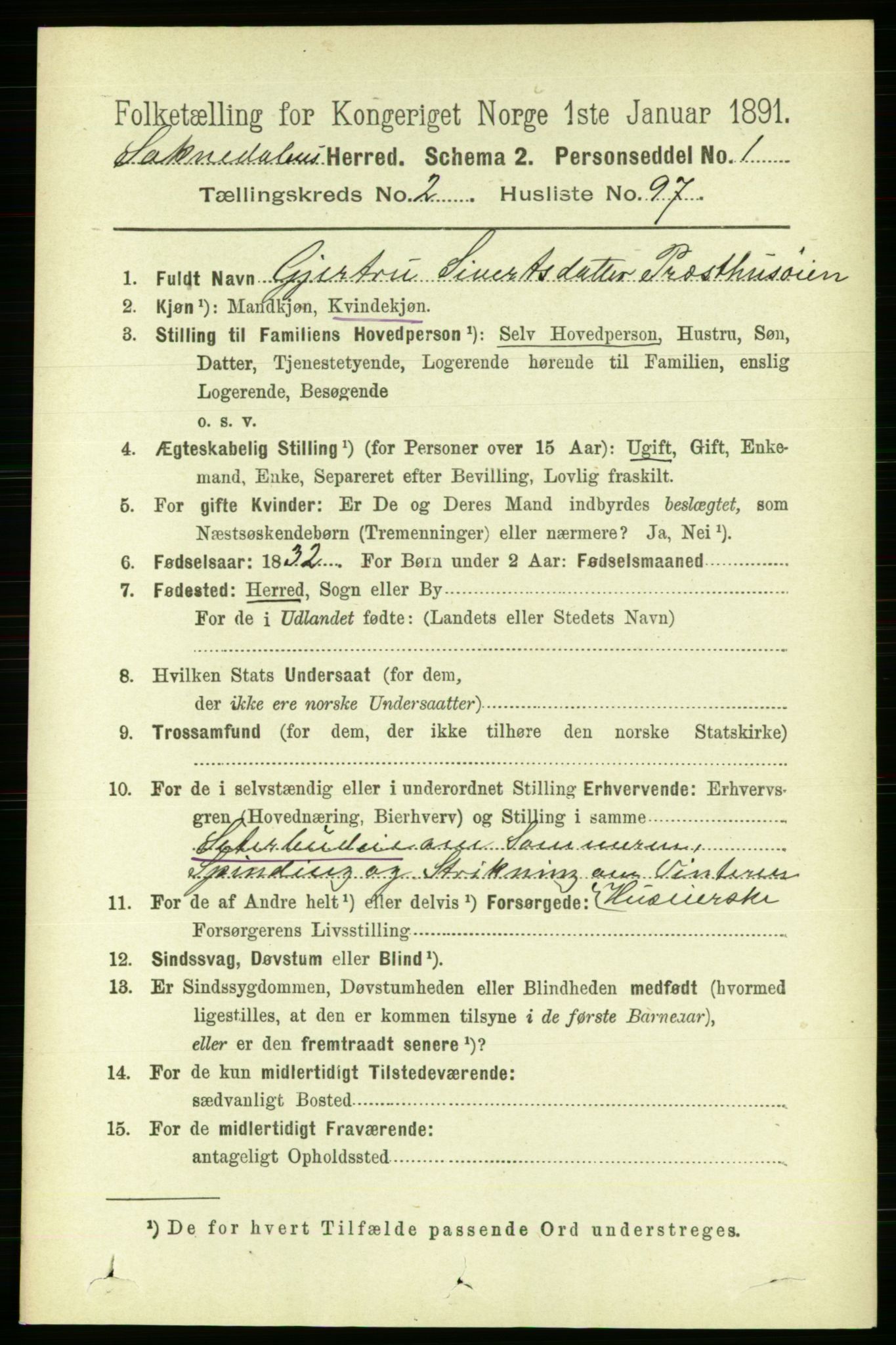 RA, 1891 census for 1649 Soknedal, 1891, p. 1084