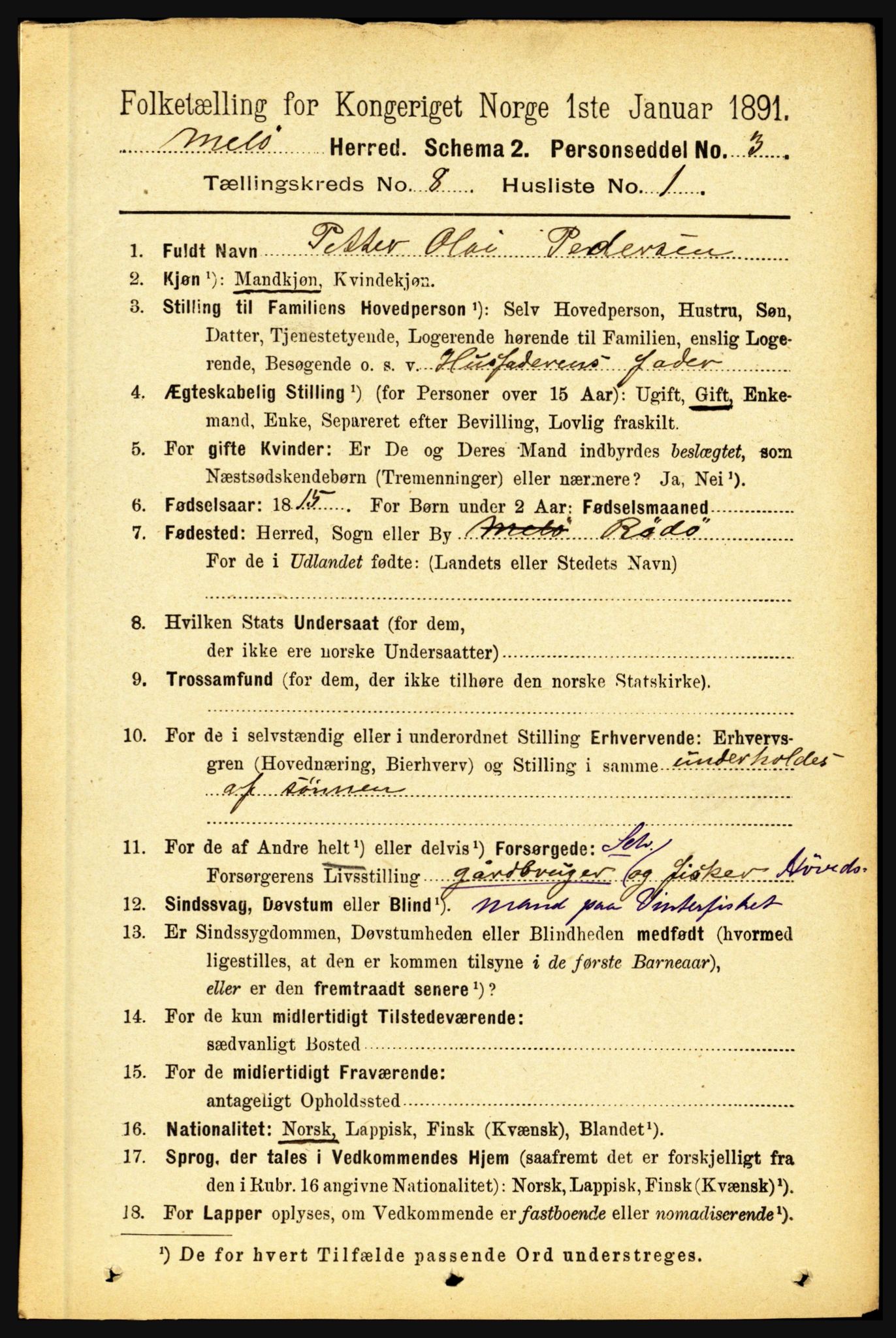 RA, 1891 census for 1837 Meløy, 1891, p. 3318