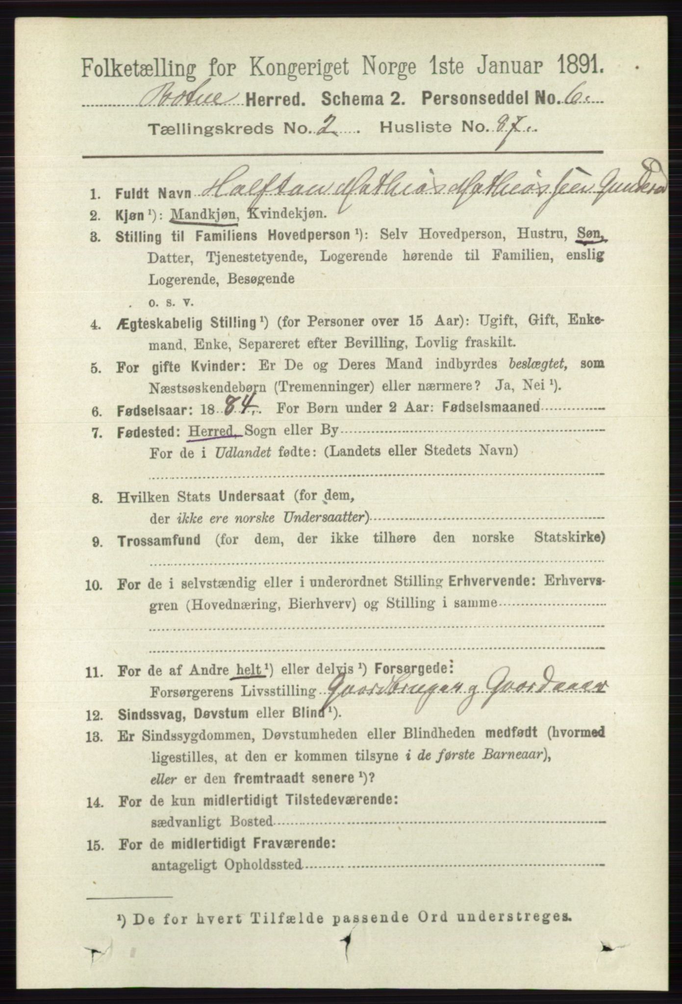 RA, 1891 census for 0715 Botne, 1891, p. 1159