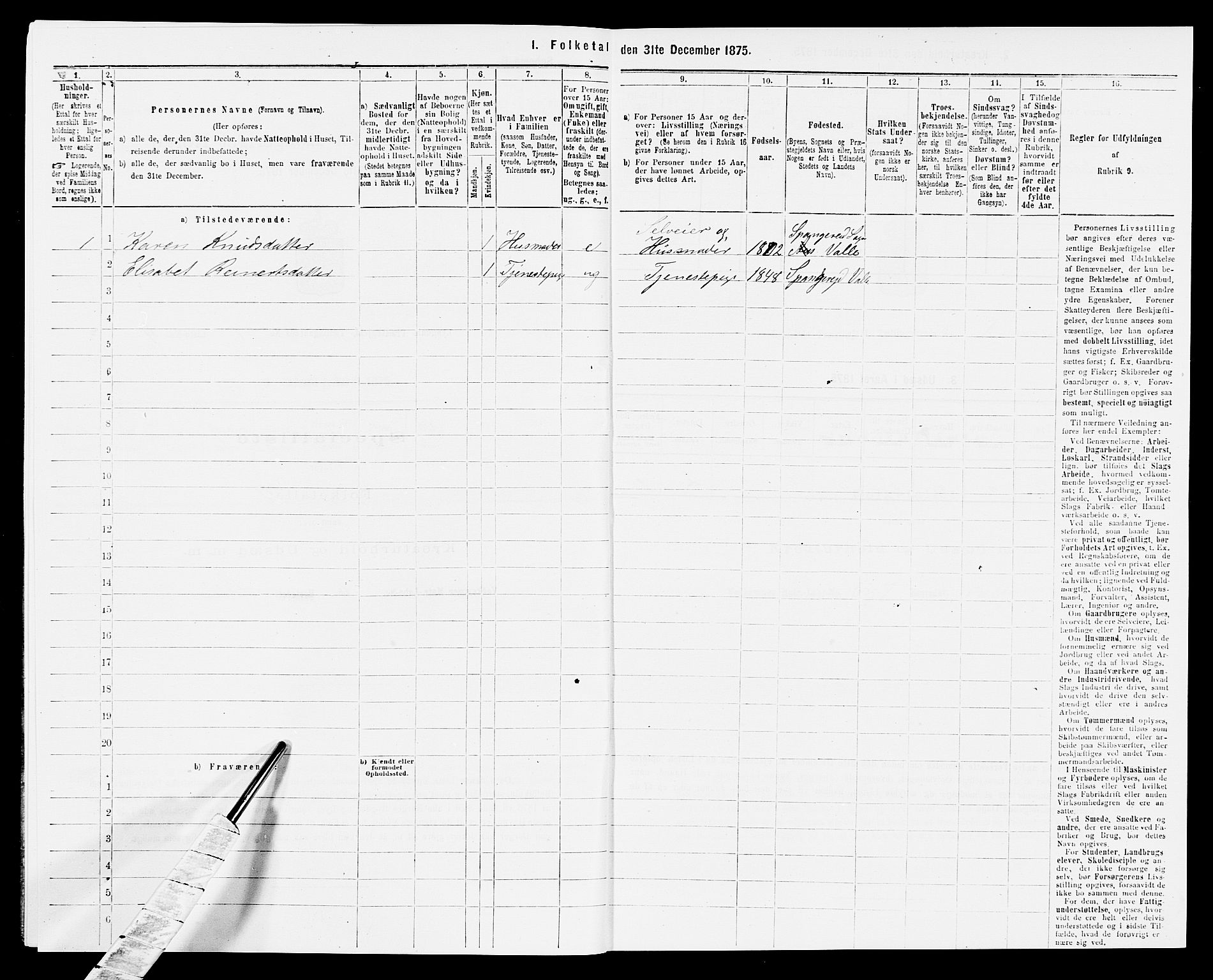 SAK, 1875 census for 1032P Lyngdal, 1875, p. 98