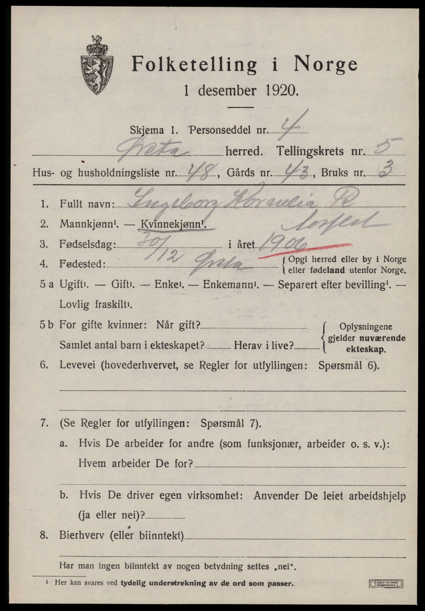 SAT, 1920 census for Ørsta, 1920, p. 4780