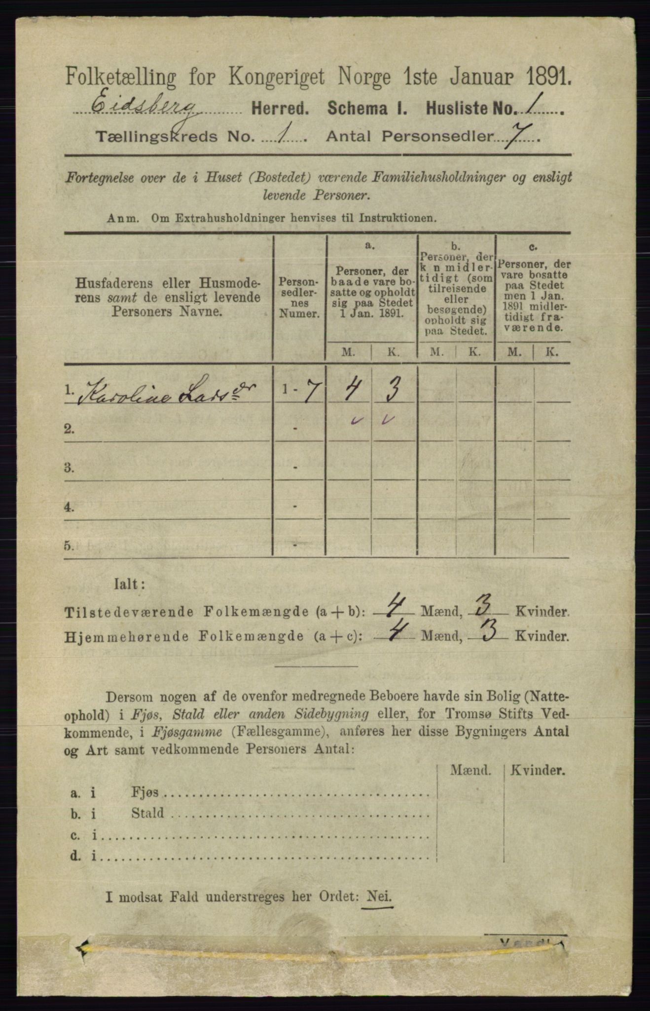 RA, 1891 census for 0125 Eidsberg, 1891, p. 34